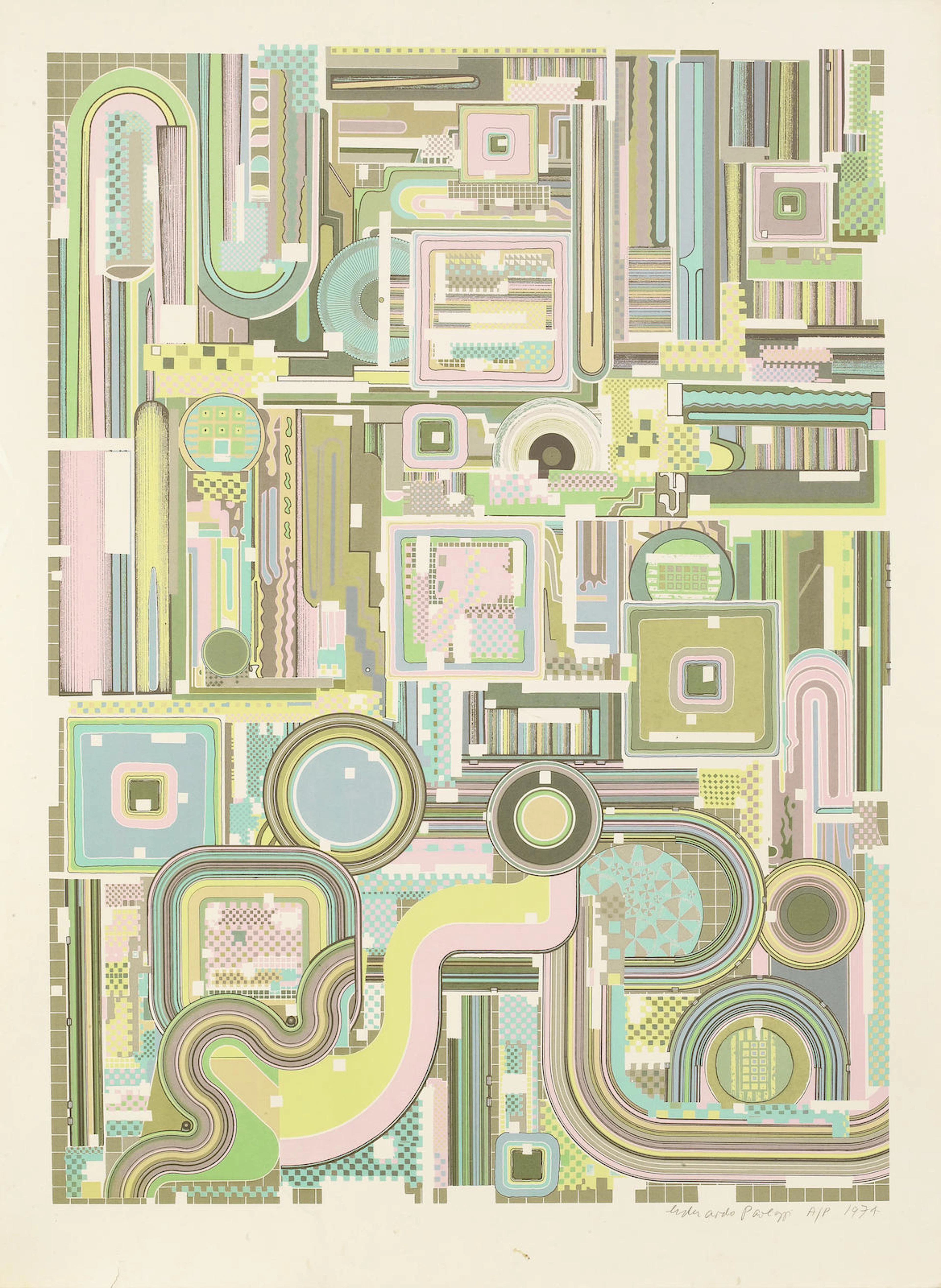A Small Collection Modern Prints Including Eduardo Paolozzi Composition screenprint, signed, dated 1974 and inscribed 'AP' in pencil, four RB Kitaj screenprints, 'Portrait of Chris Prater', 'Modern Pa