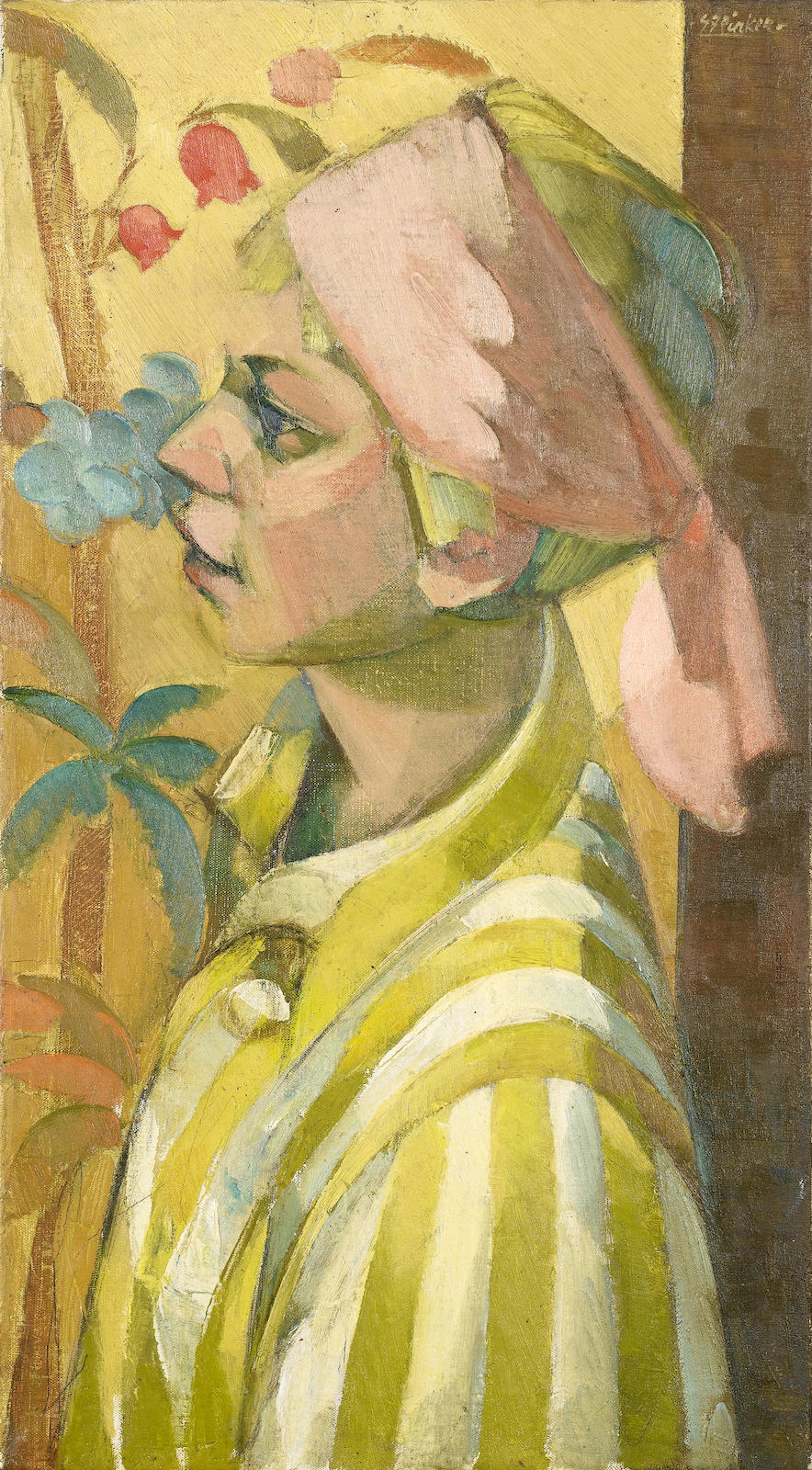 Stanley F. Pinker (South African, born 1924) Lady wearing a pink head scarf