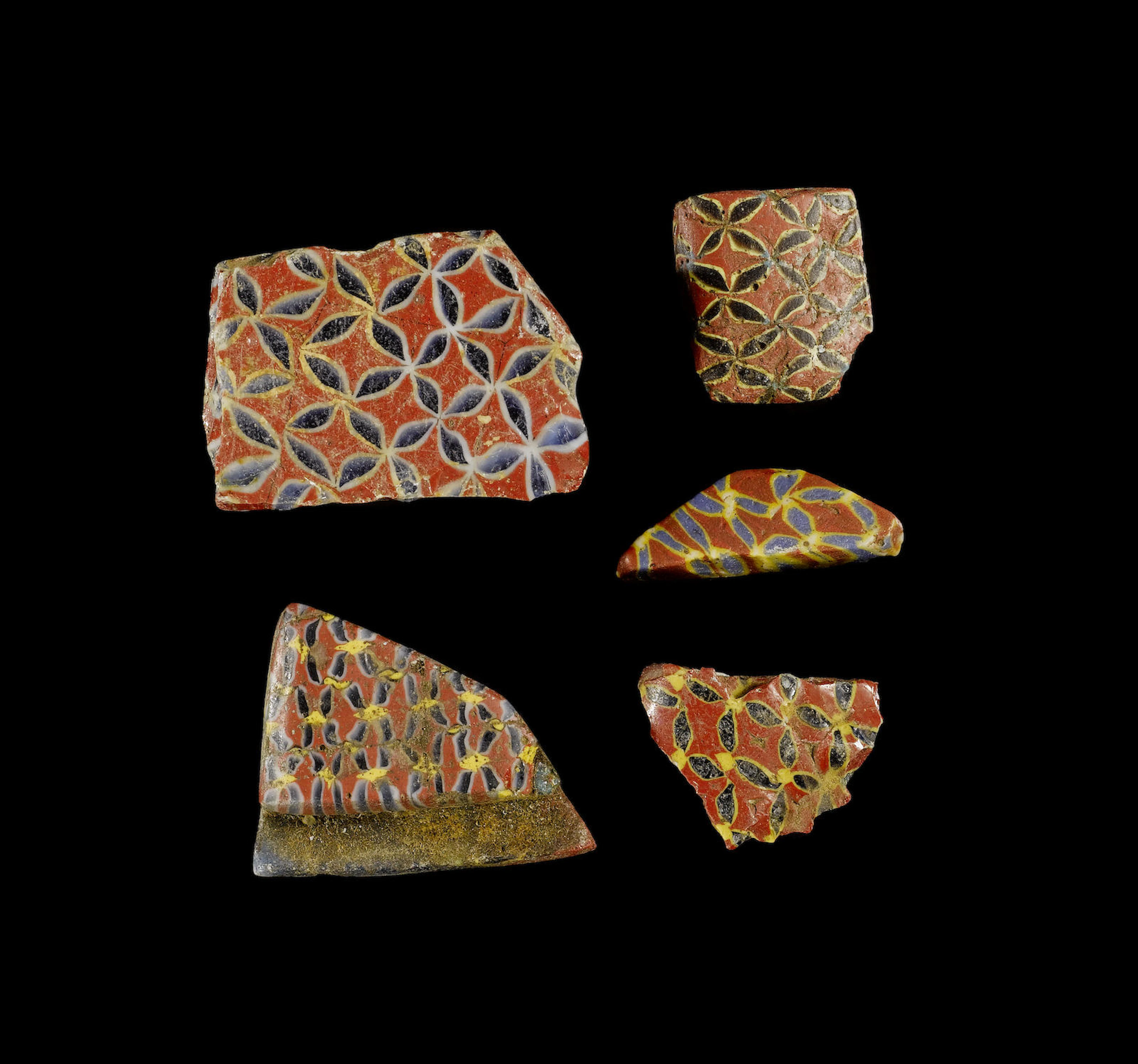 Five Egyptian mosaic glass dress pattern fragments 5