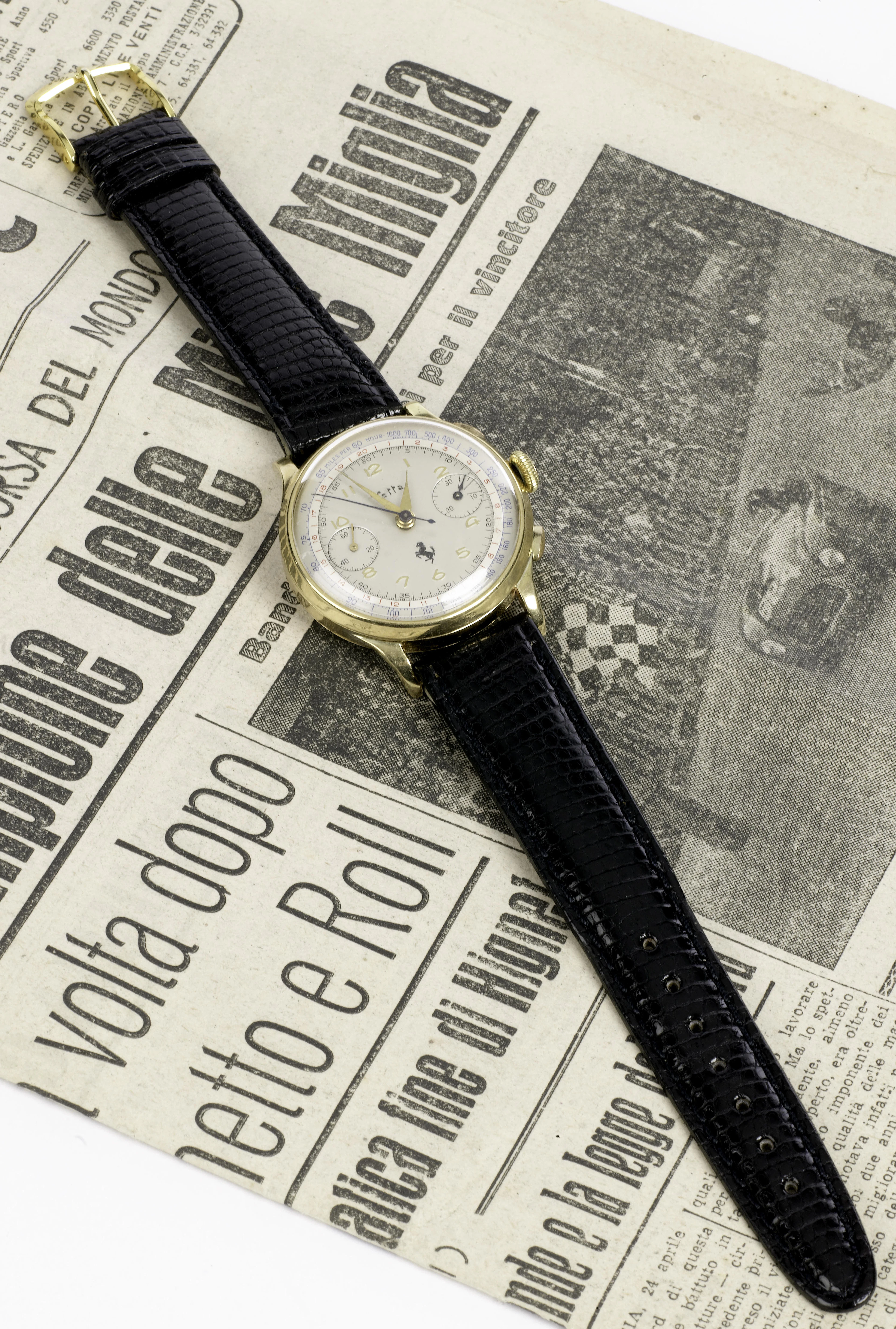 A fine gold cased gents Ferrari chronograph wristwatch by Vetta, 1950s,