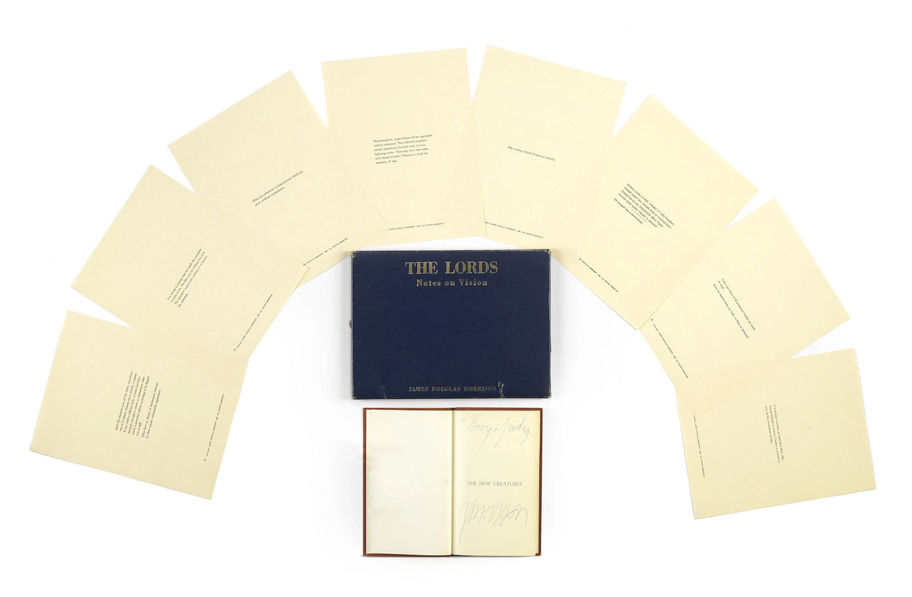 A Jim Morrison signed copy of 'The New Creatures' together with 'The Lords/Notes on Vision,' 1969
