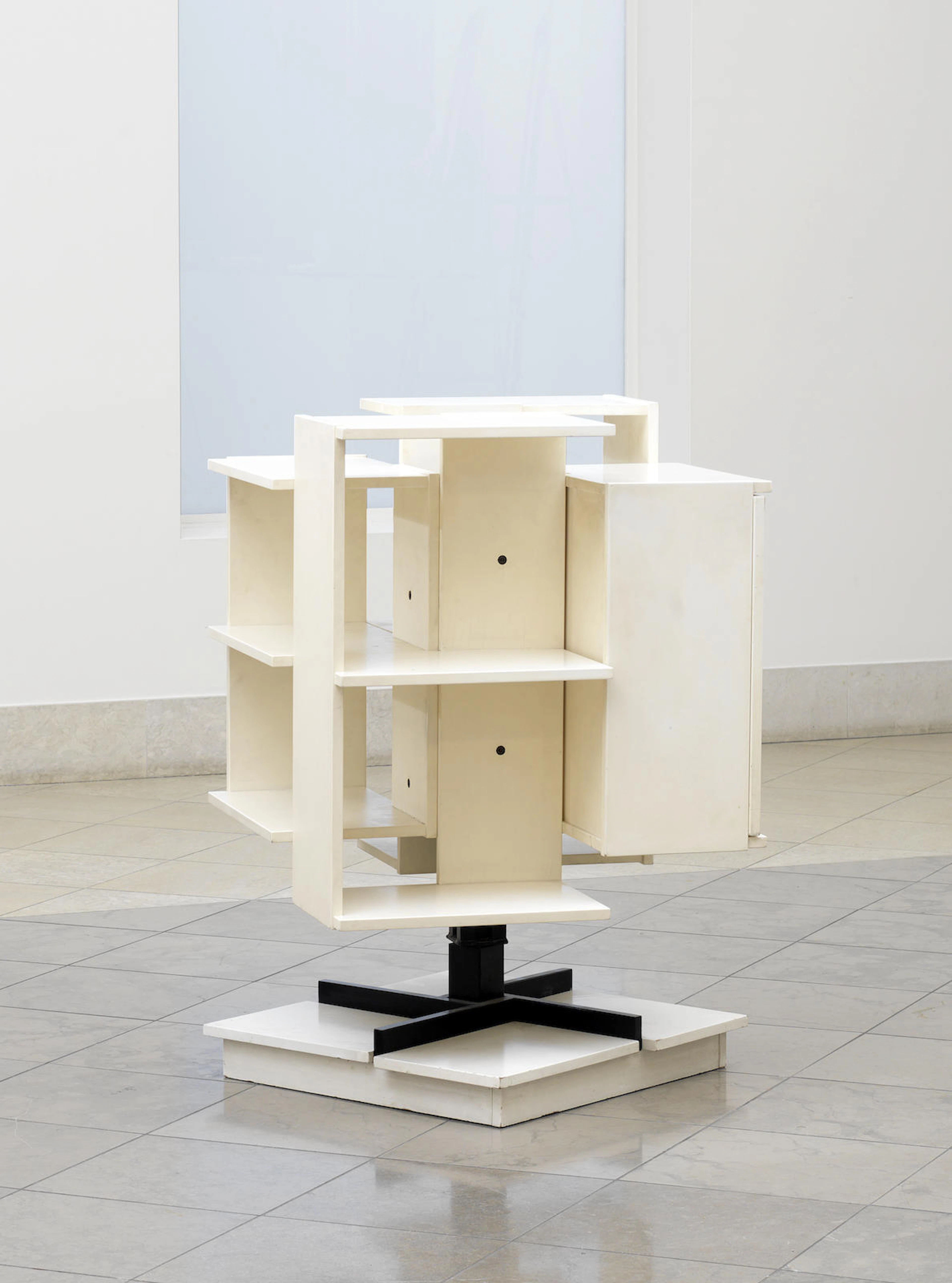 Claudio Salocchi for Sormani, a 'Centro' revolving bookcase, designed circa 1960 lacquered wood and stove enamelled steel