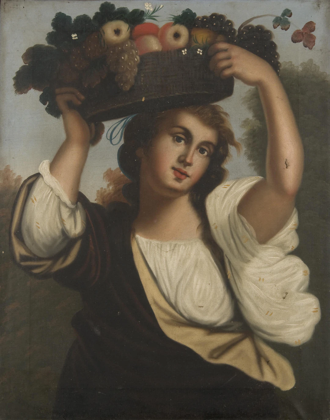 After Titian, 19th Century Girl with basket of flowers