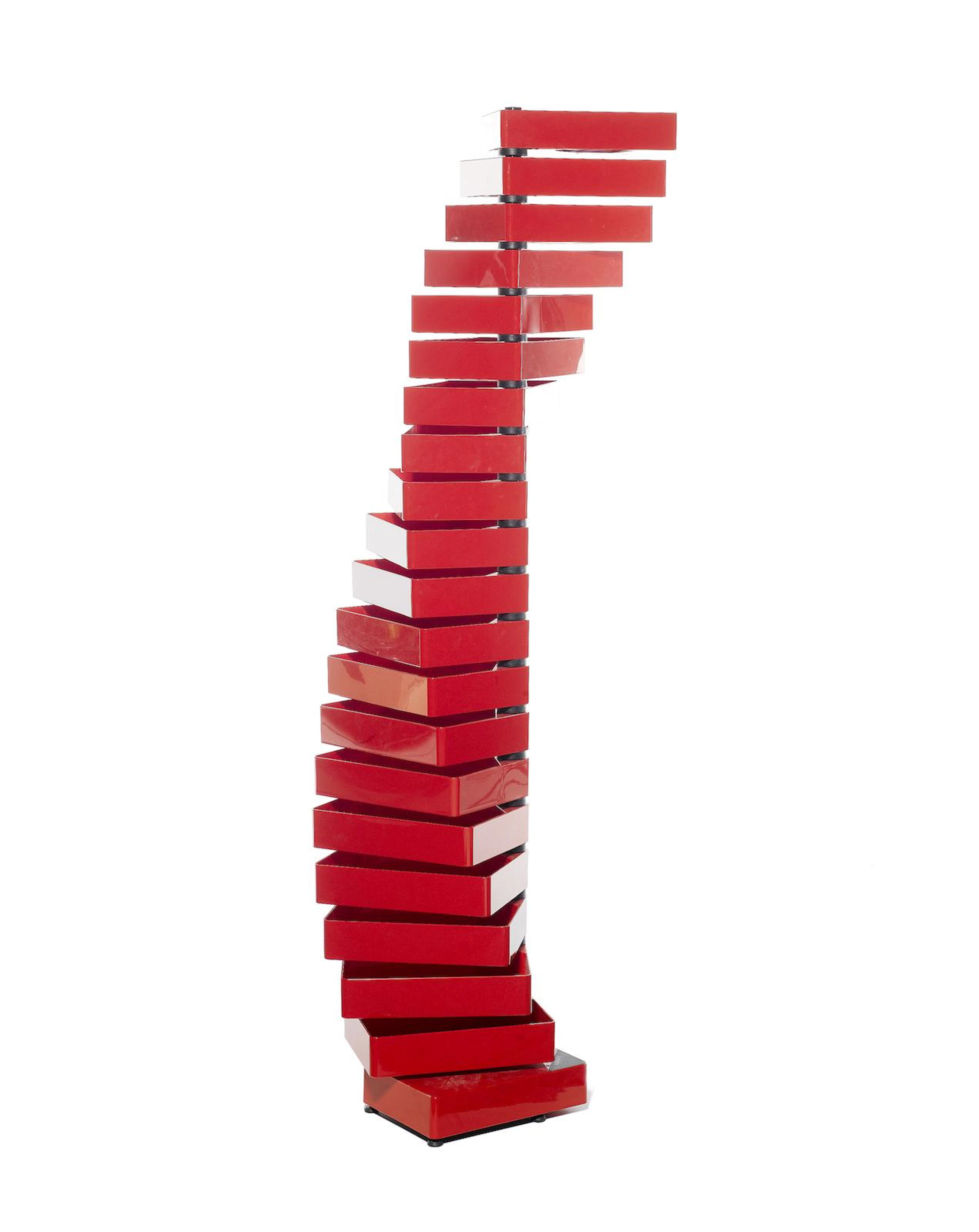 Shiro Kuramata for Cappellini, a 'Revolving Cabinet', designed 1970 adjustable polished red methacrylate structure,