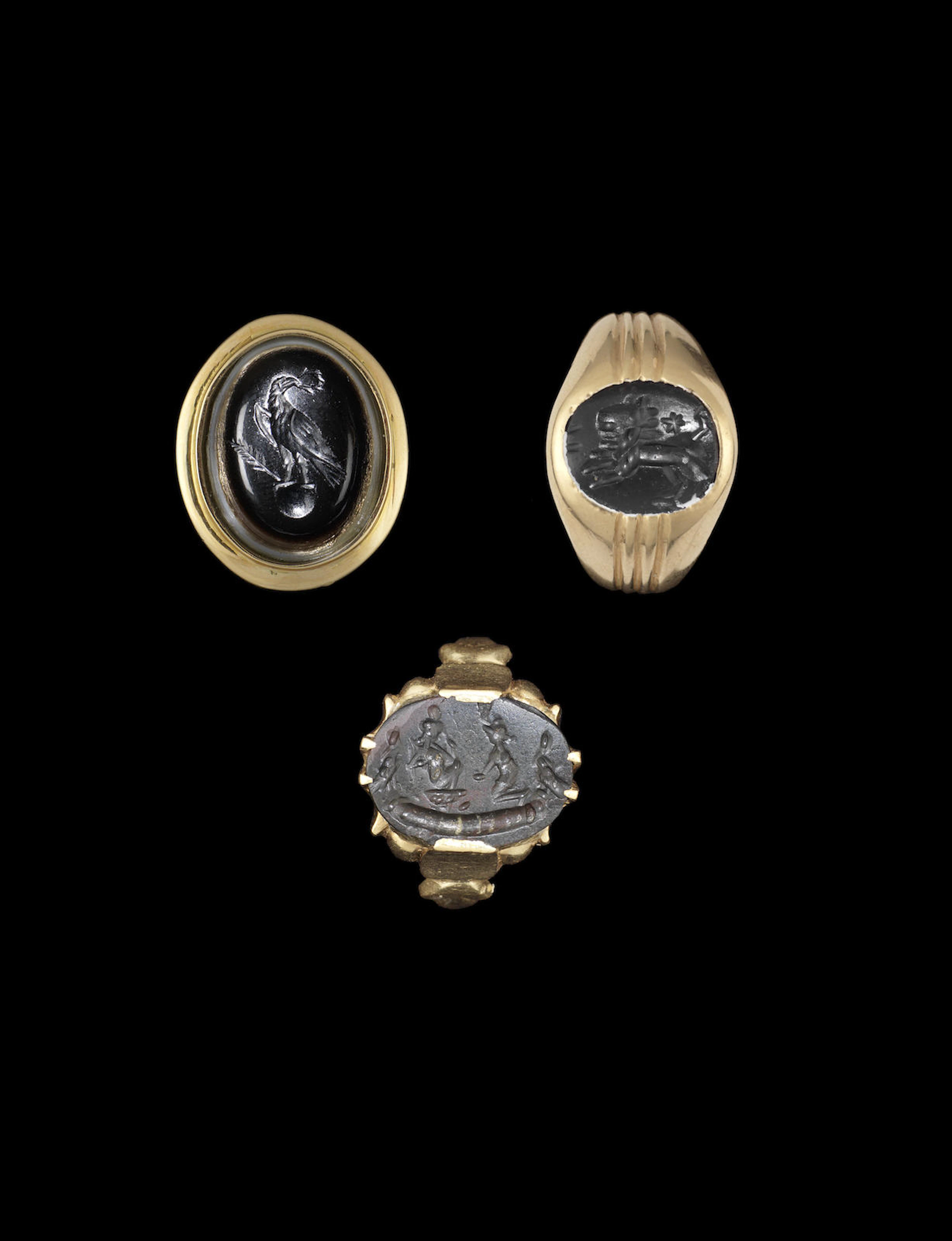 Two Roman intaglios and a Sasanian obsidian intaglio, 3
