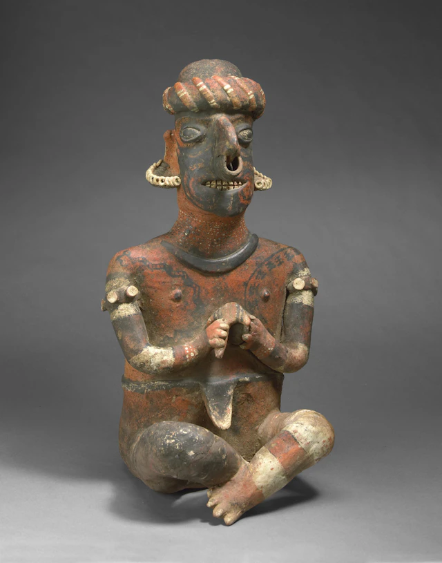 Large Nayarit Seated Male, Ixtlán del Rio Style, Protoclassic, ca. 100 B.C. - A.D. 250