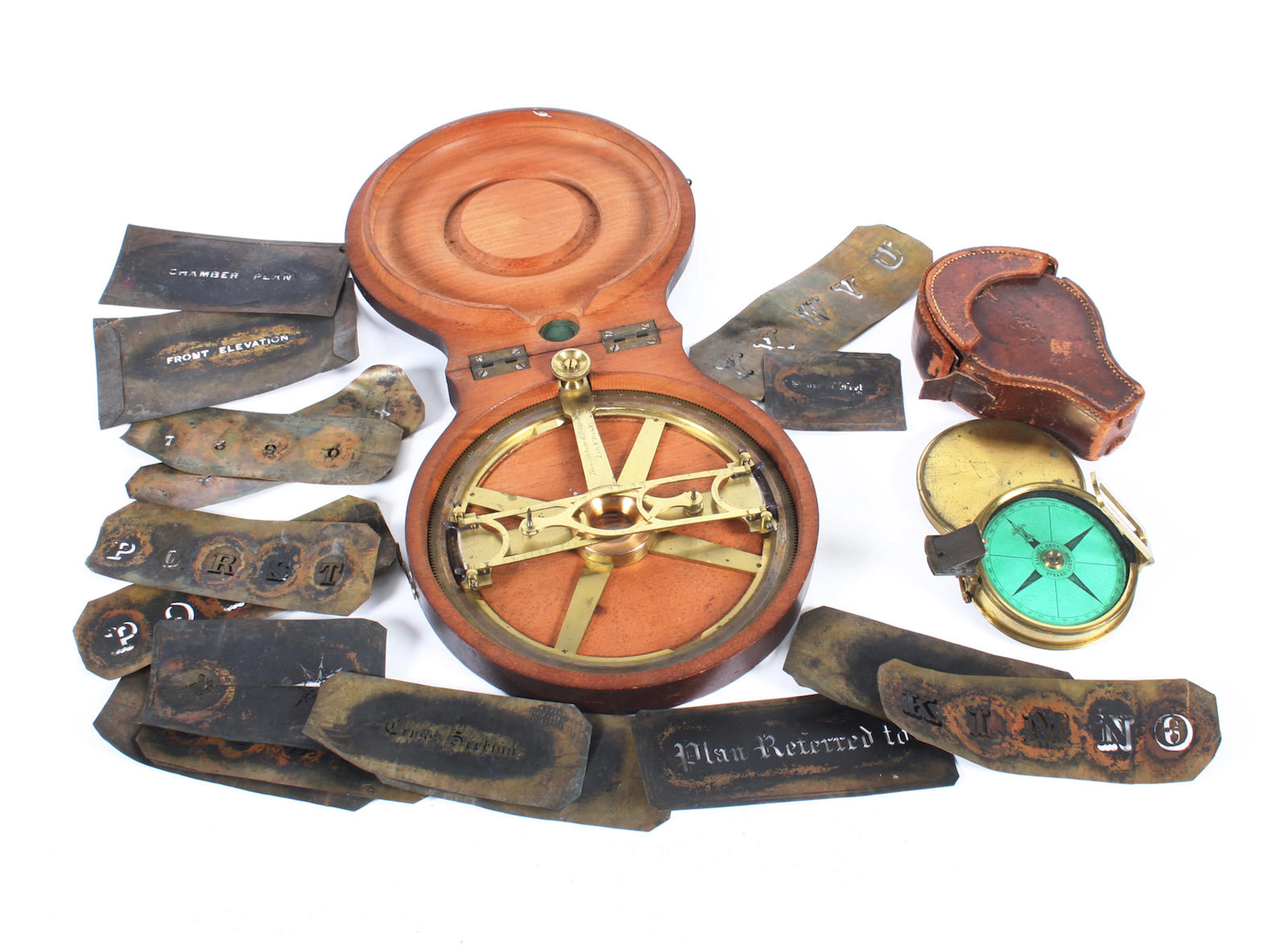 An early 19th century mahogany cased brass swing-arm protractor by Troughton & Simms, England, London, 5