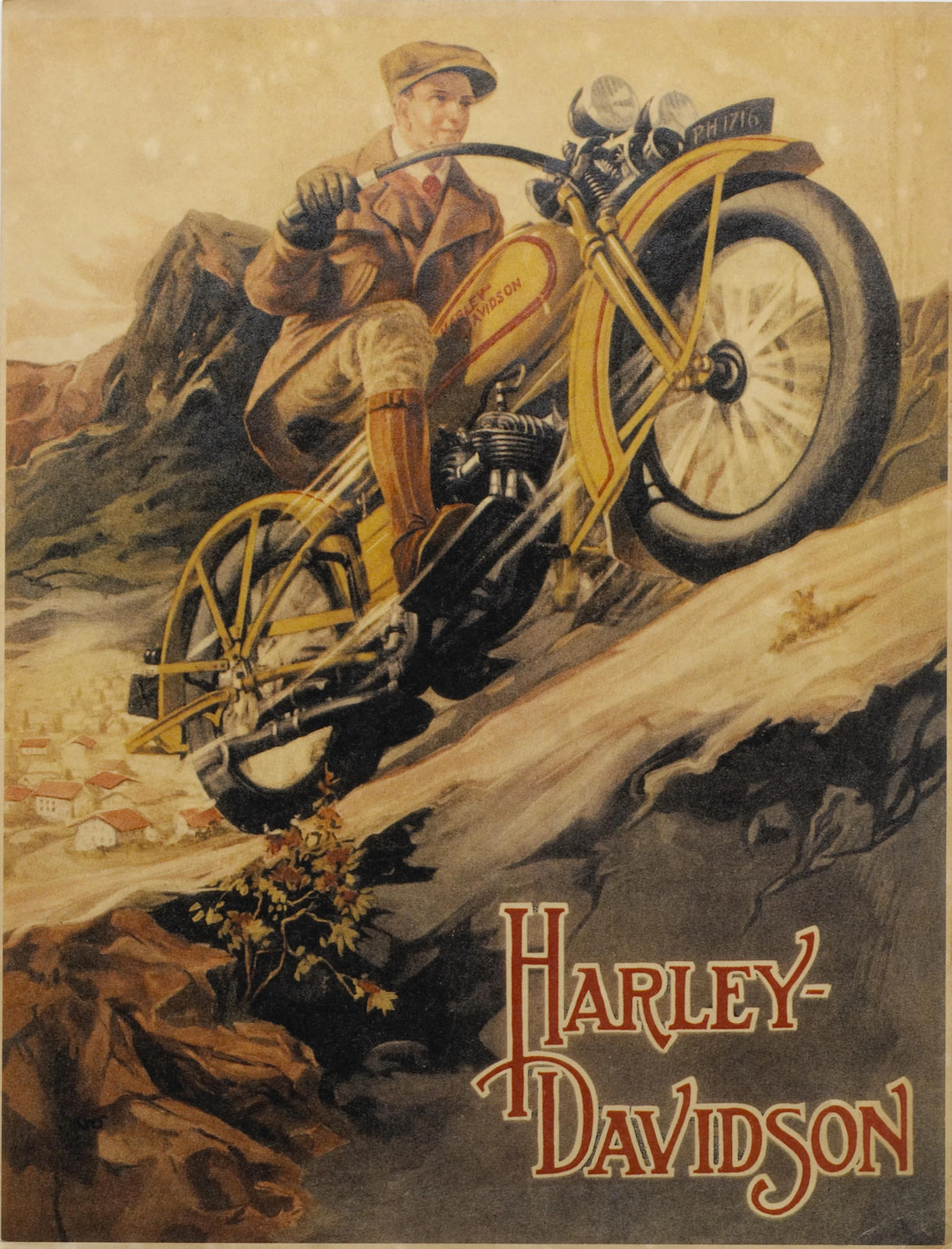A collection of early Harley-Davidson motorcycle advertisments,