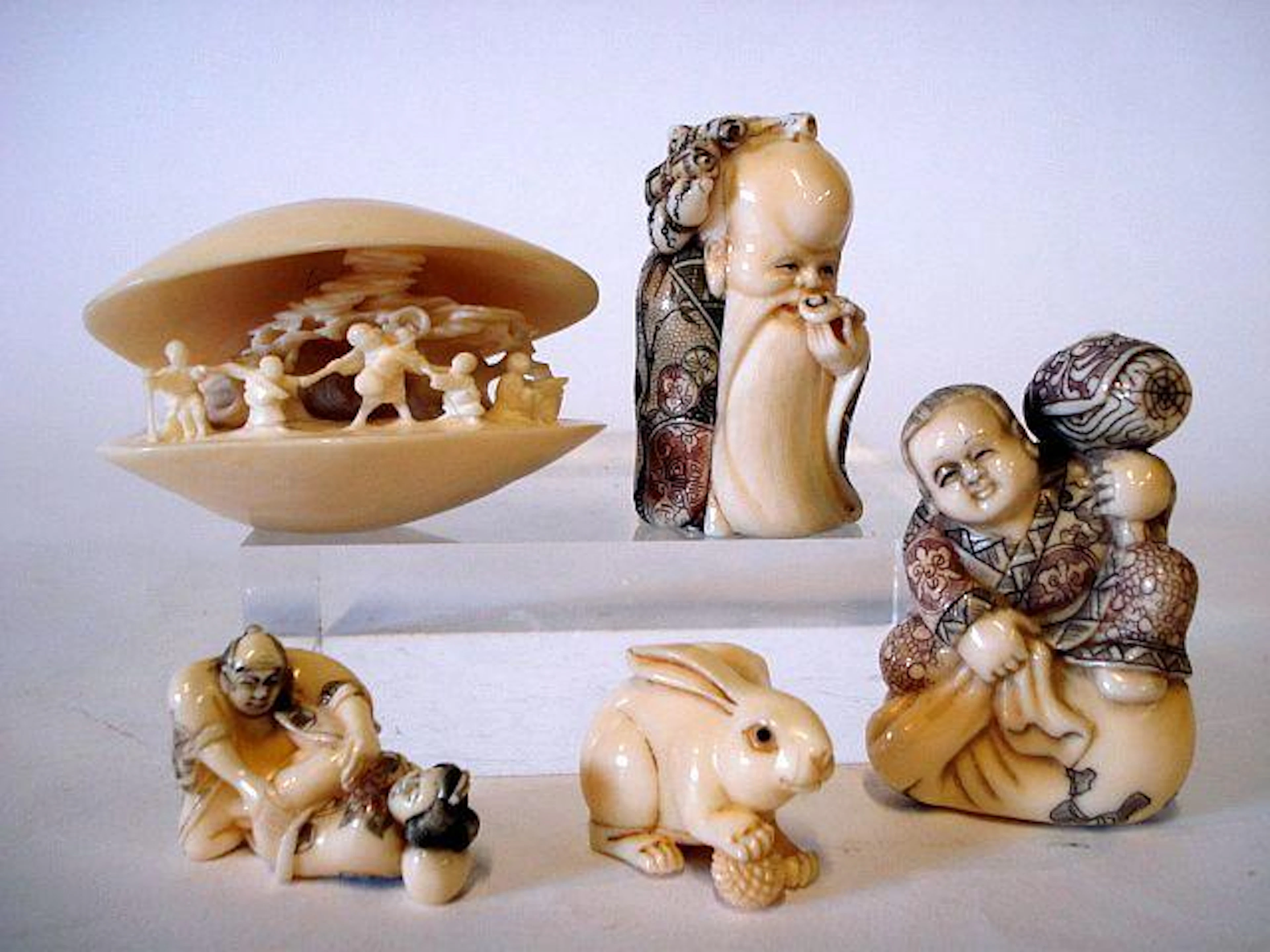 A collection of ivory netsuke