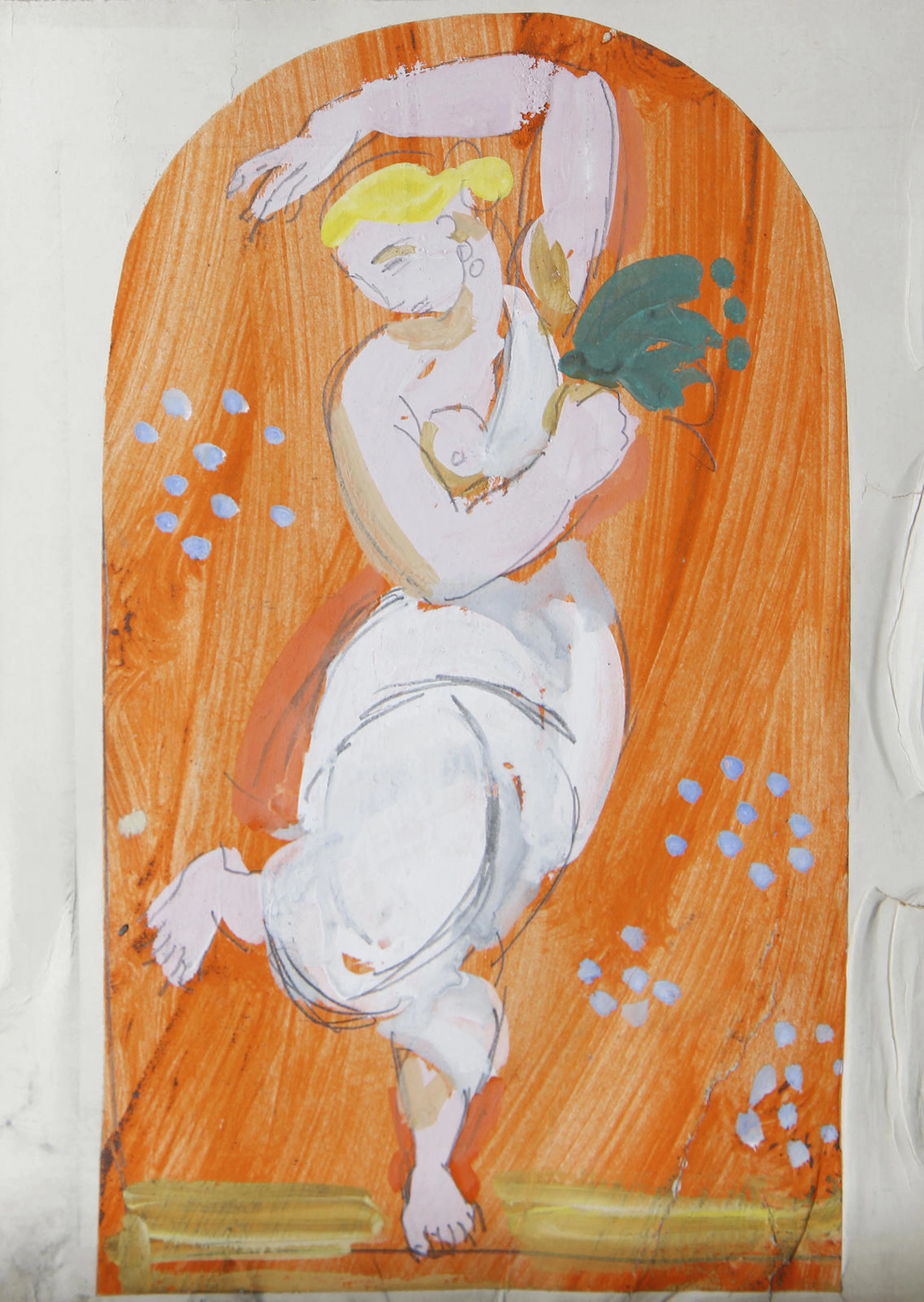 Classical figure against orange background