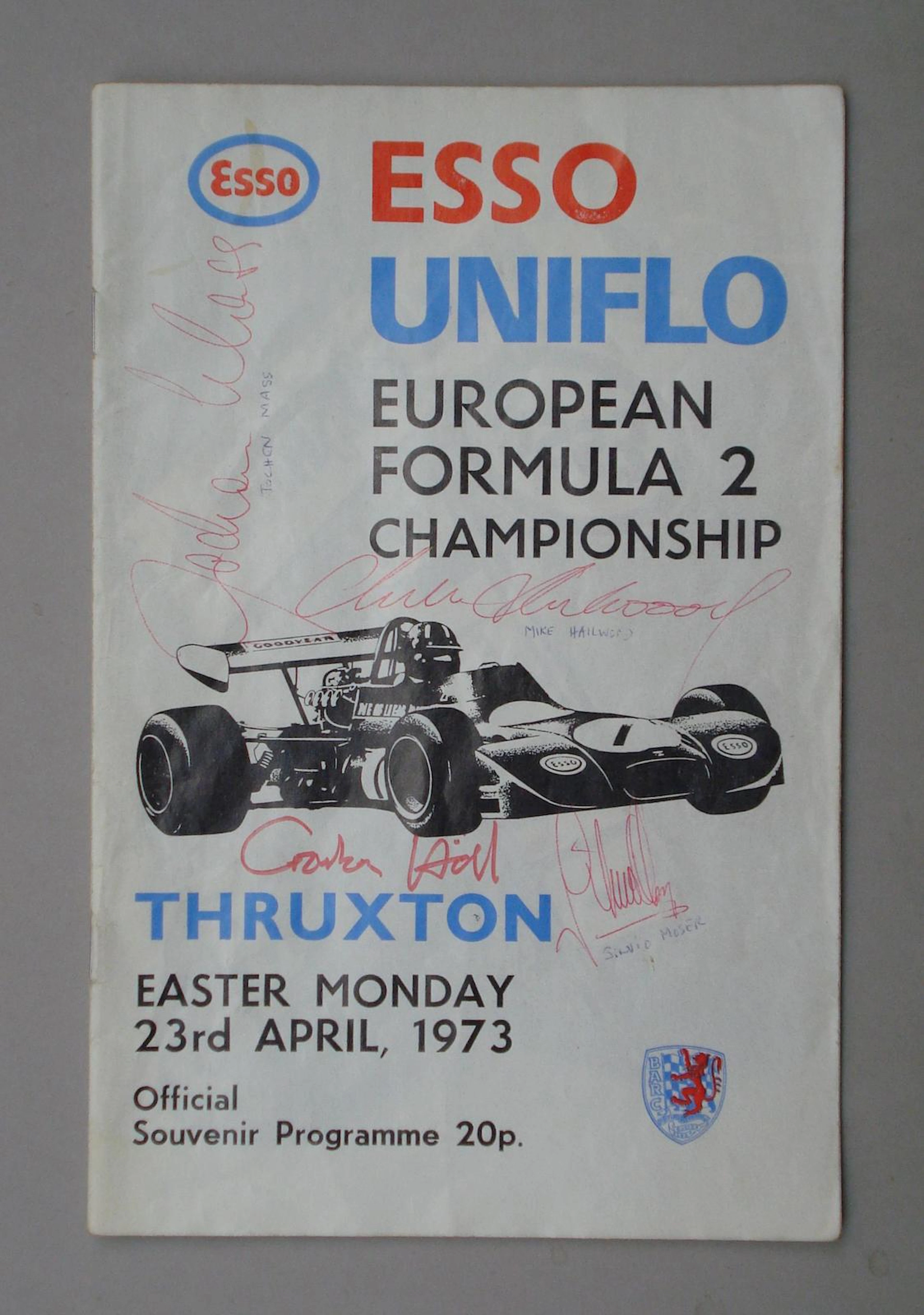 A 1973 Thruxton European Formula 2 race programme, signed by many drivers,