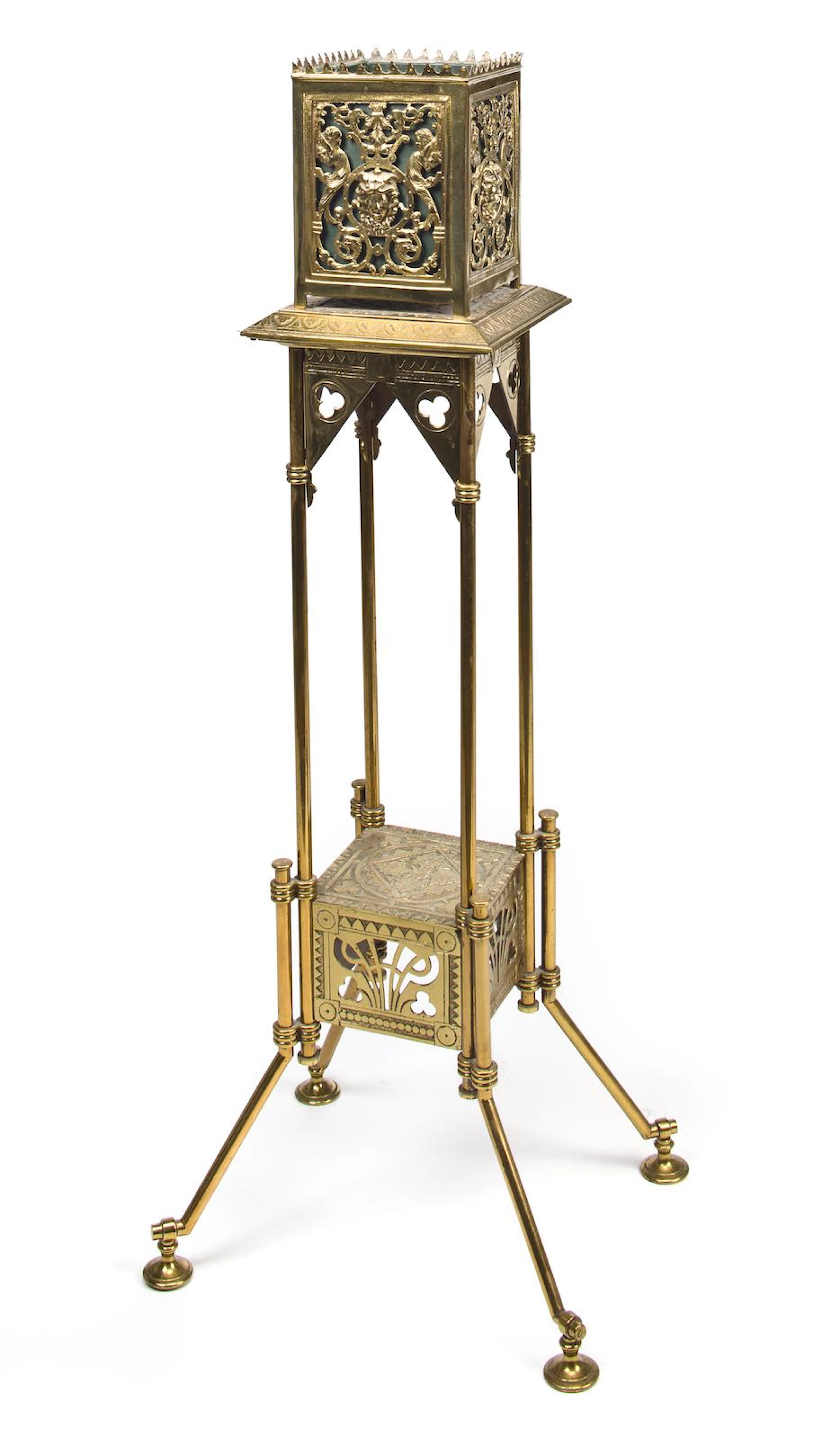 An Aesthetic Movement brass jardiniere on standpossibly Frenchfourth quarter 19th century