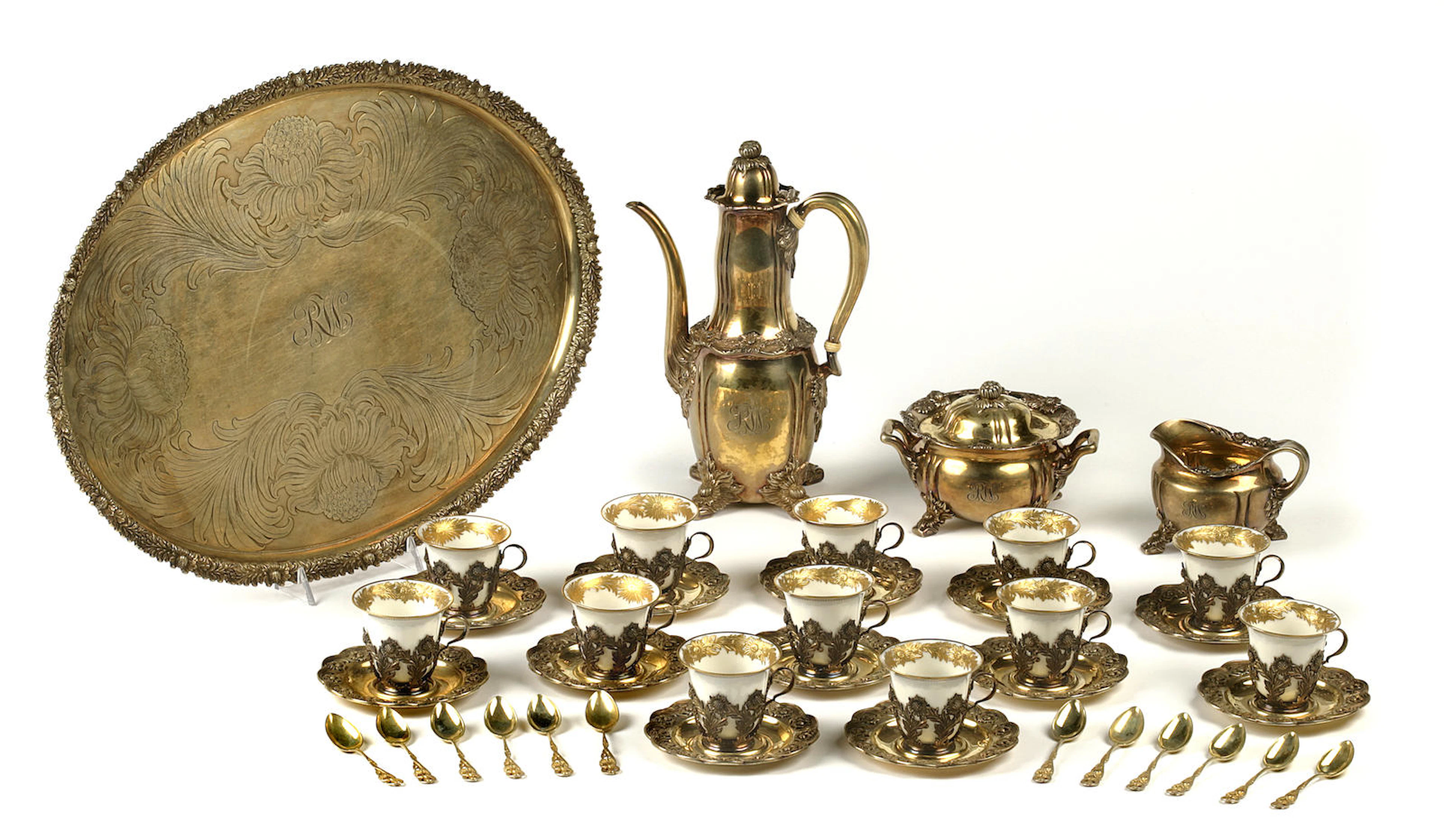 An American sterling silver gilt coffee service in orginal casemanufactured and retailed by Tiffany & Co., New York, circa 1902-07