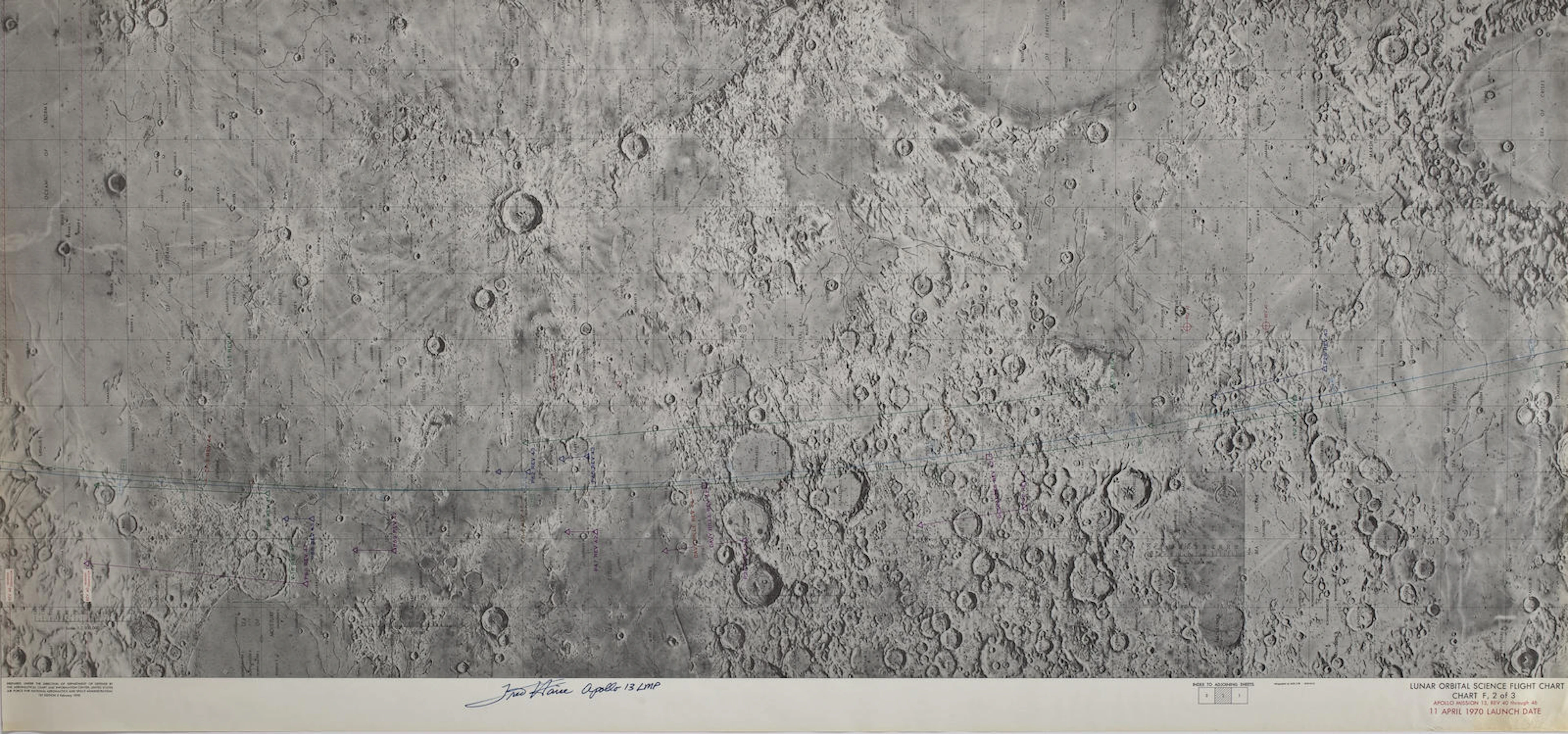 LUNAR ORBIT PHOTO TASKS FOR APOLLO 13. "Lunar Orbital Science Flight Chart, Chart F, 2 of 3, Apollo Mission 13."