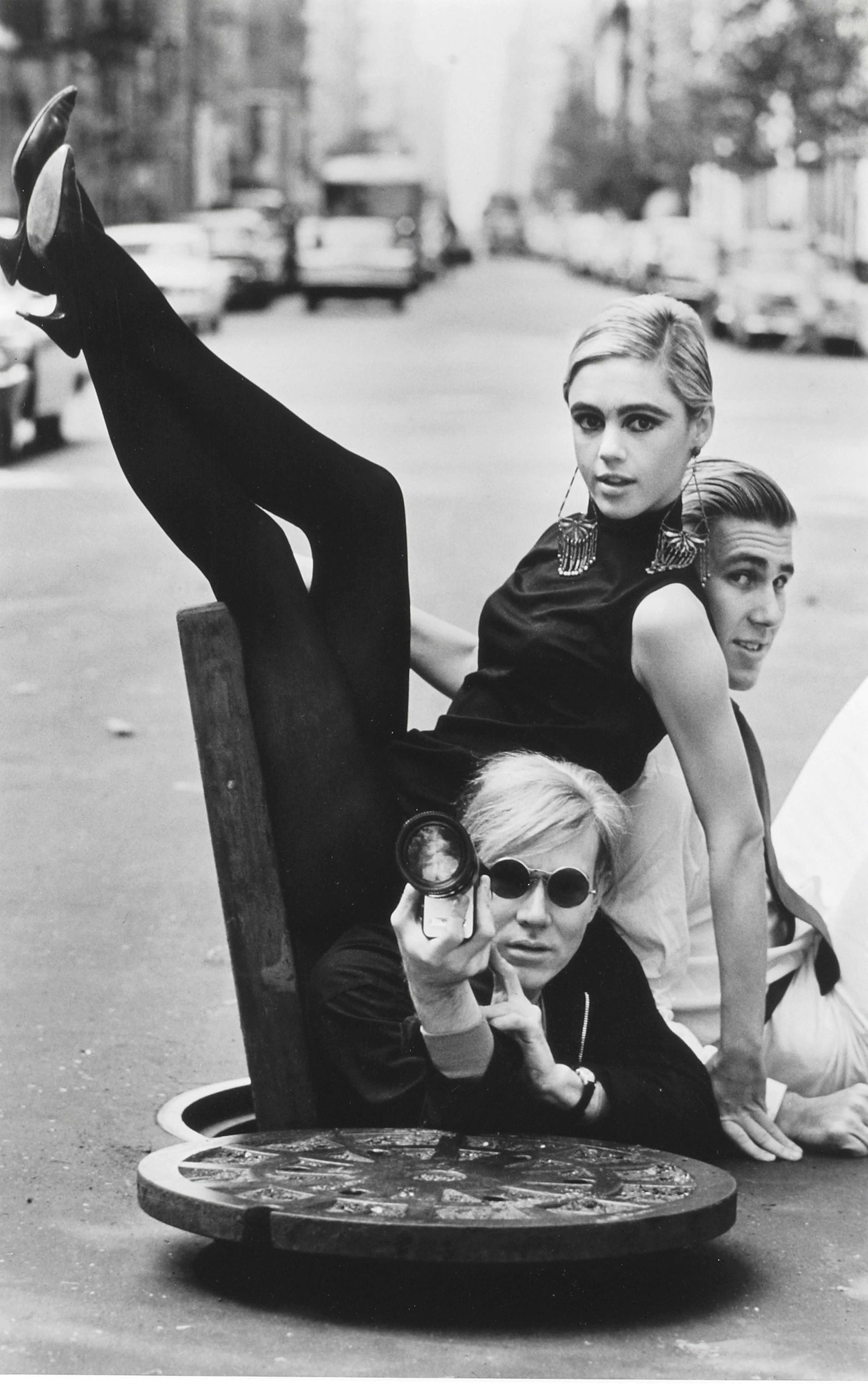Burt Glinn, Andy Warhol with Edie Sedgwick and Chuck Wein, New York, 1965 Gelatin silver print, 20 x 16 inches, Signed in pencil on verso
