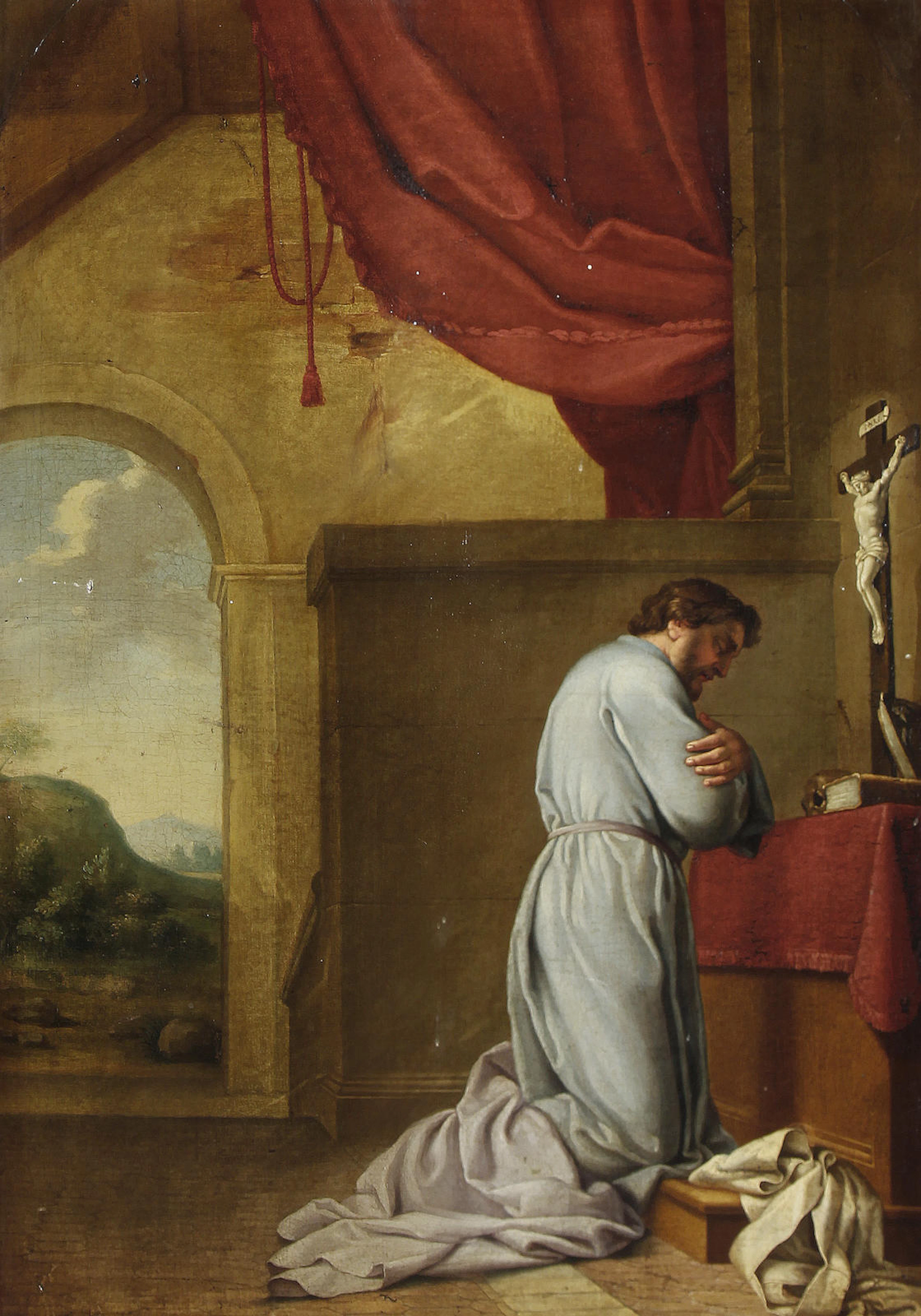After Eustache Le Sueur, 18th Century A monk meditating before an altar