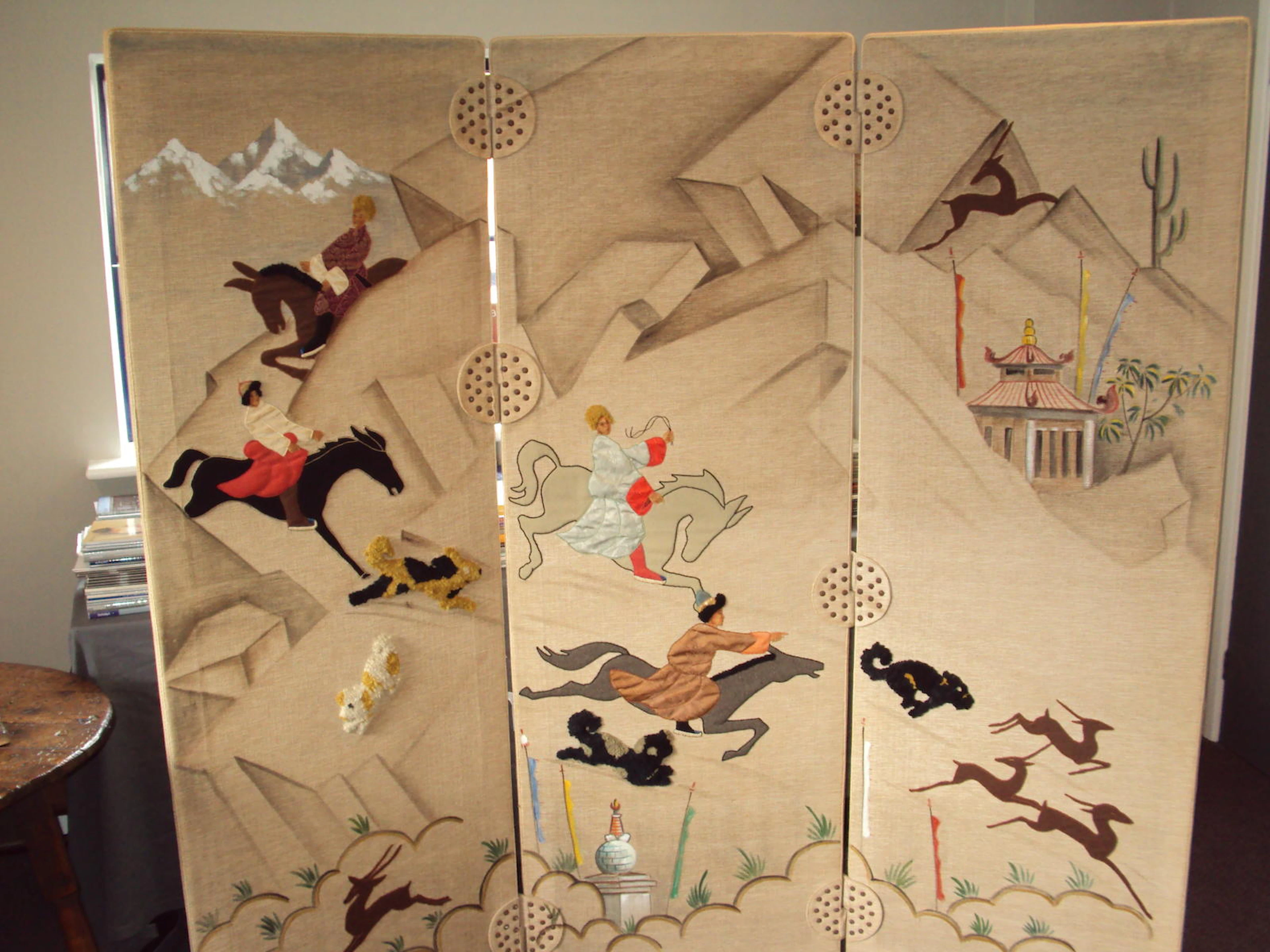 An Eastern European/Asian Art Nouveau-style two-fold screen