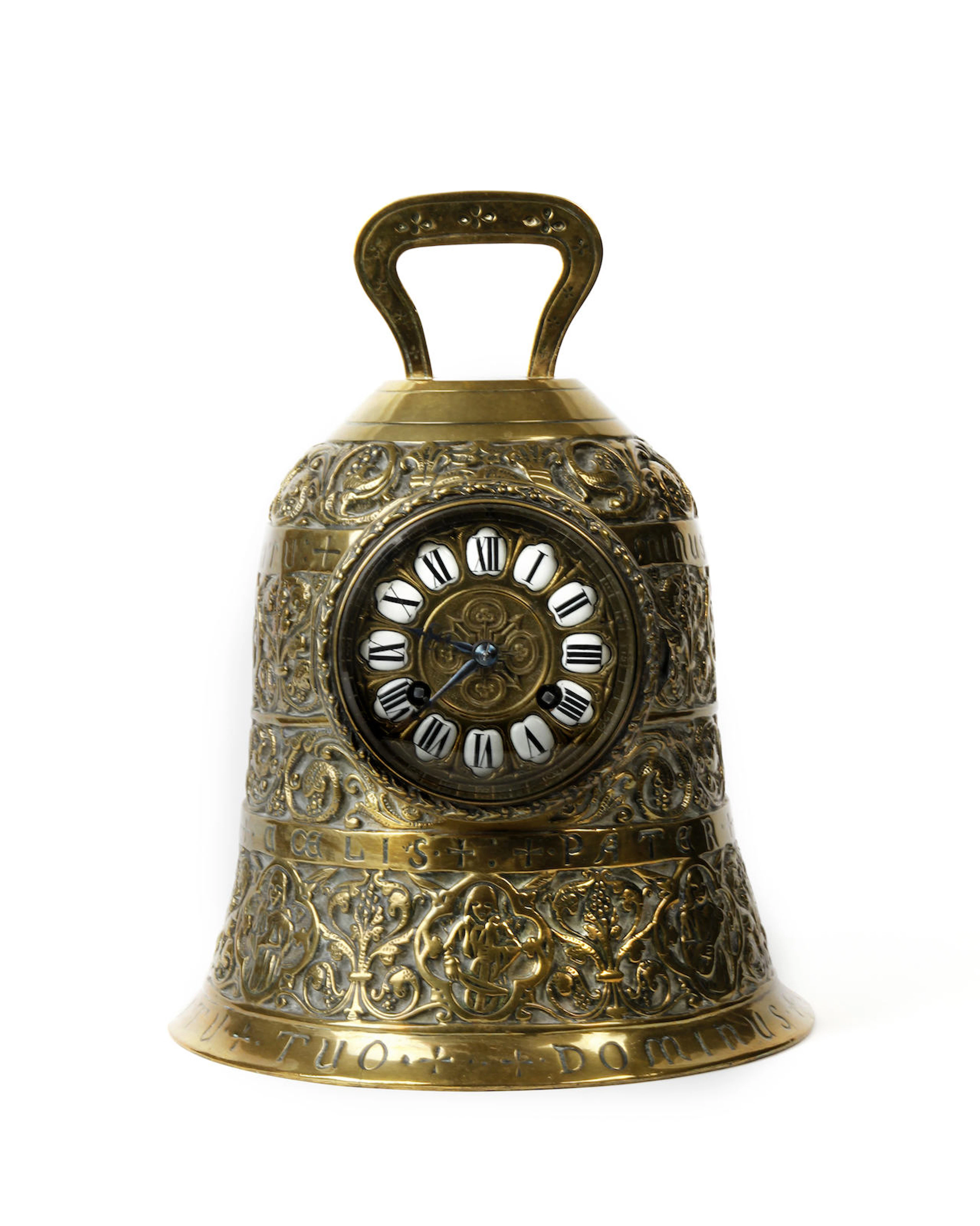 A 19th century brass bell clock