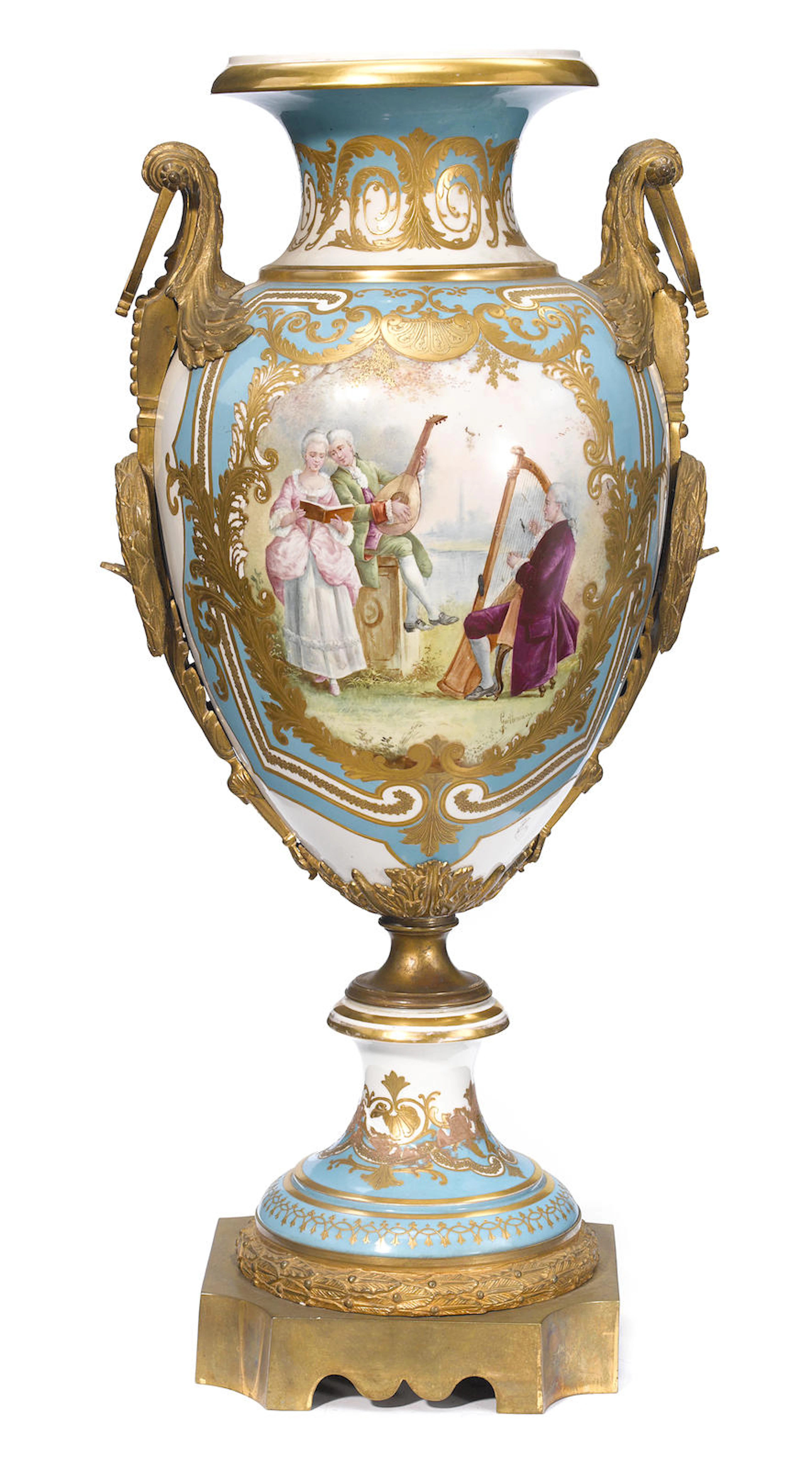 A Sèvres style porcelain gilt bronze mounted urn late 19th century