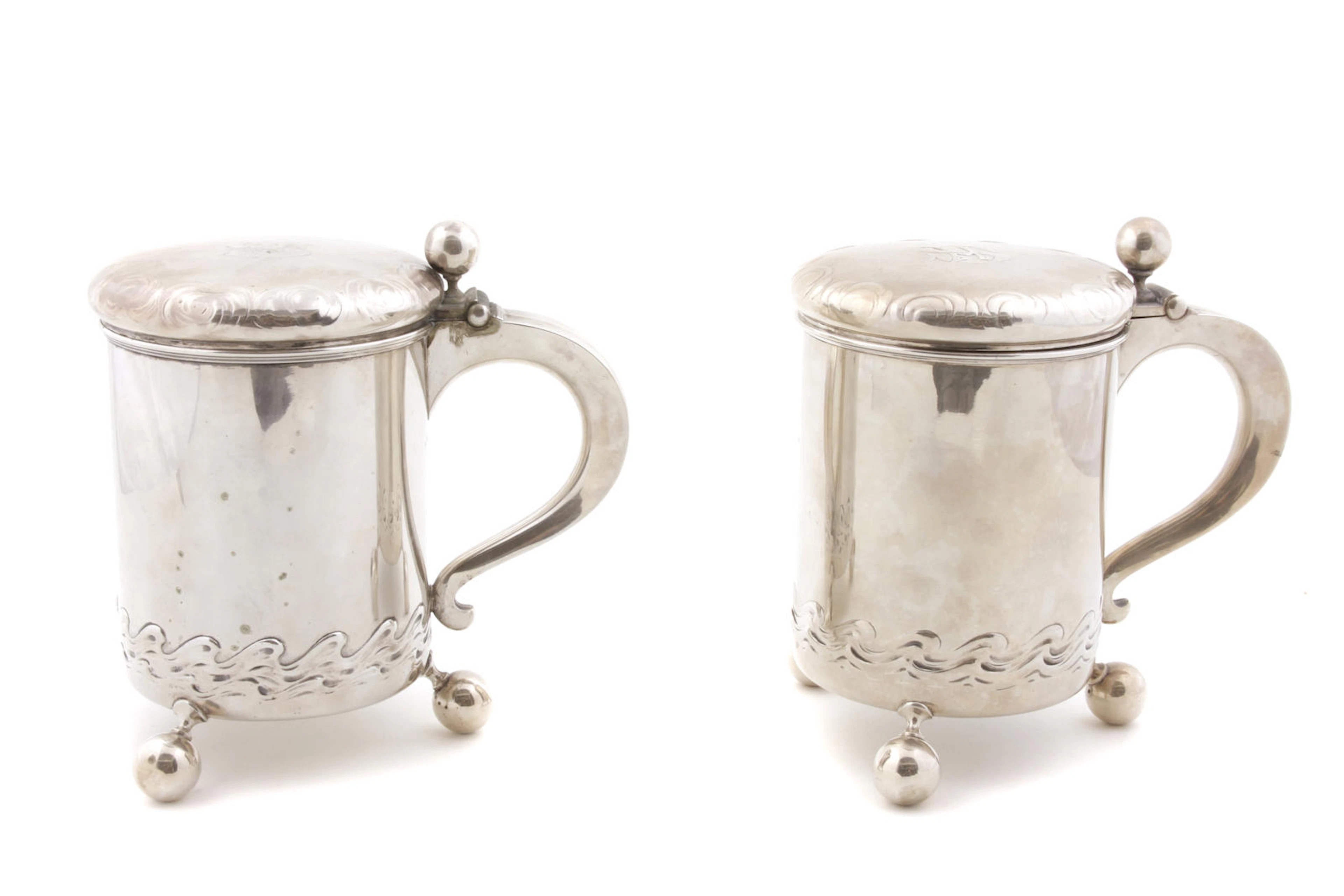 A pair of Norwegian 830 standard silver peg tankards Jacob Tostrup, Oslo, dated 1904