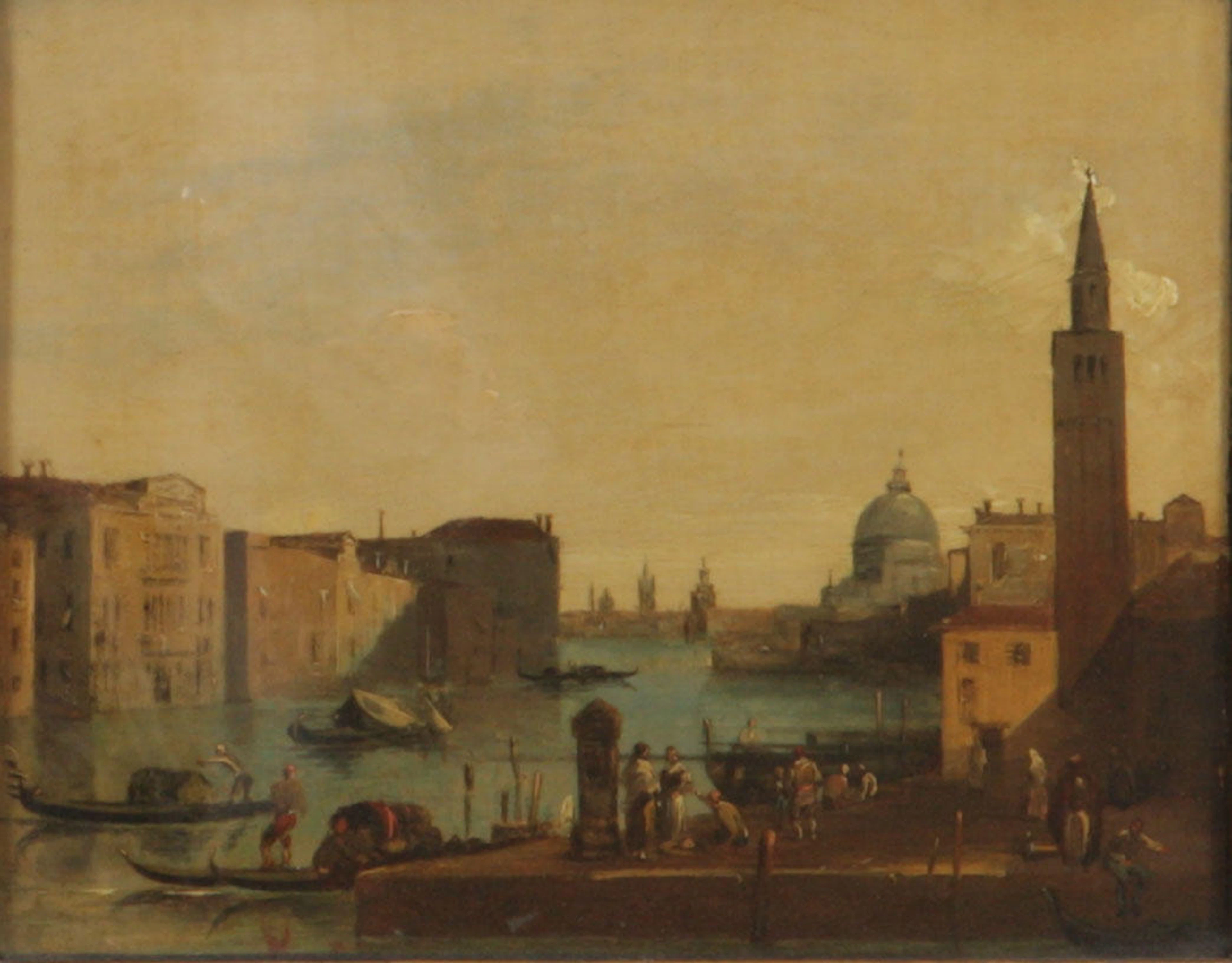After Giovanni Antonio Guardi A view of a Venice canal
