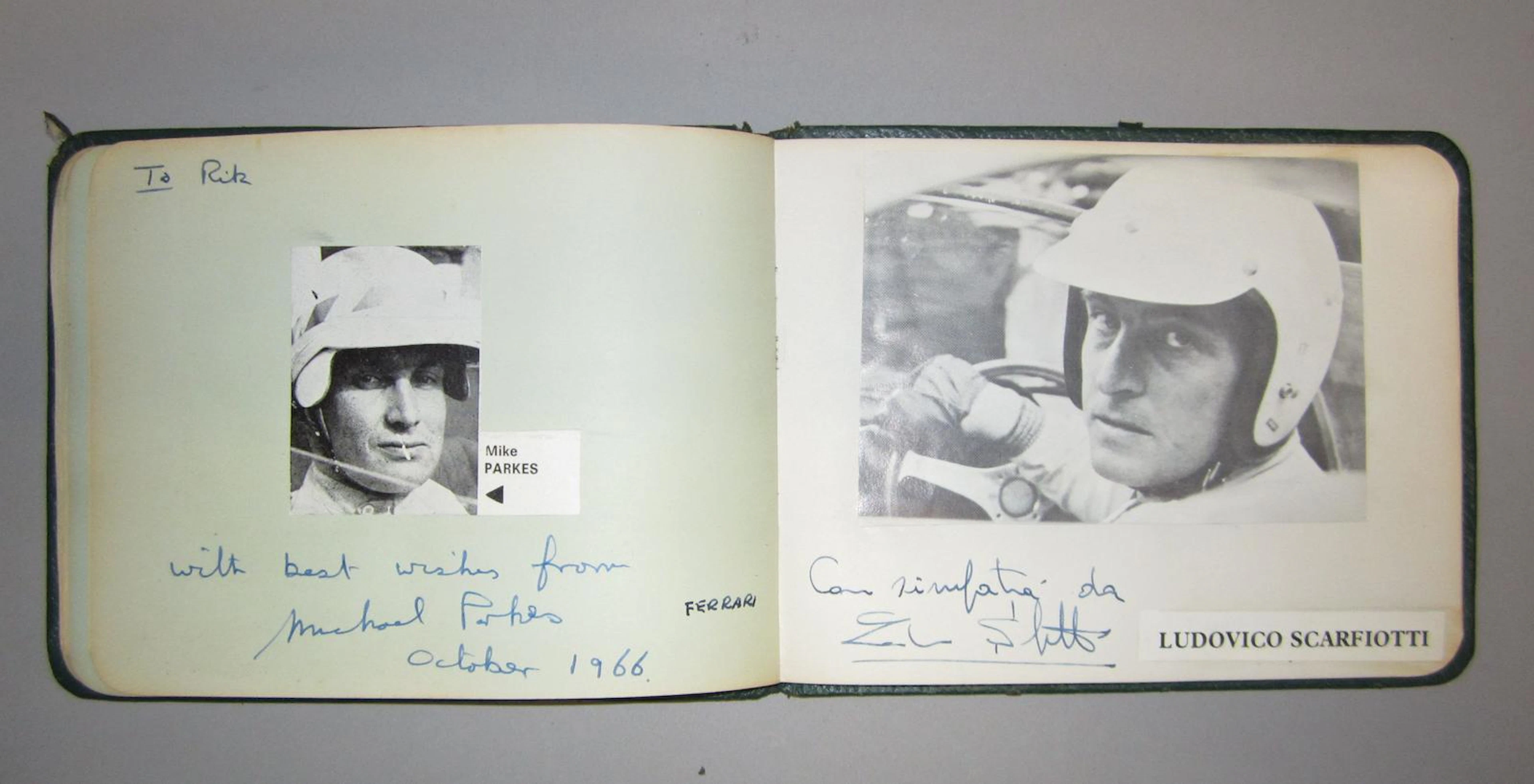 An autograph book of 1960s racing driver's signatures,