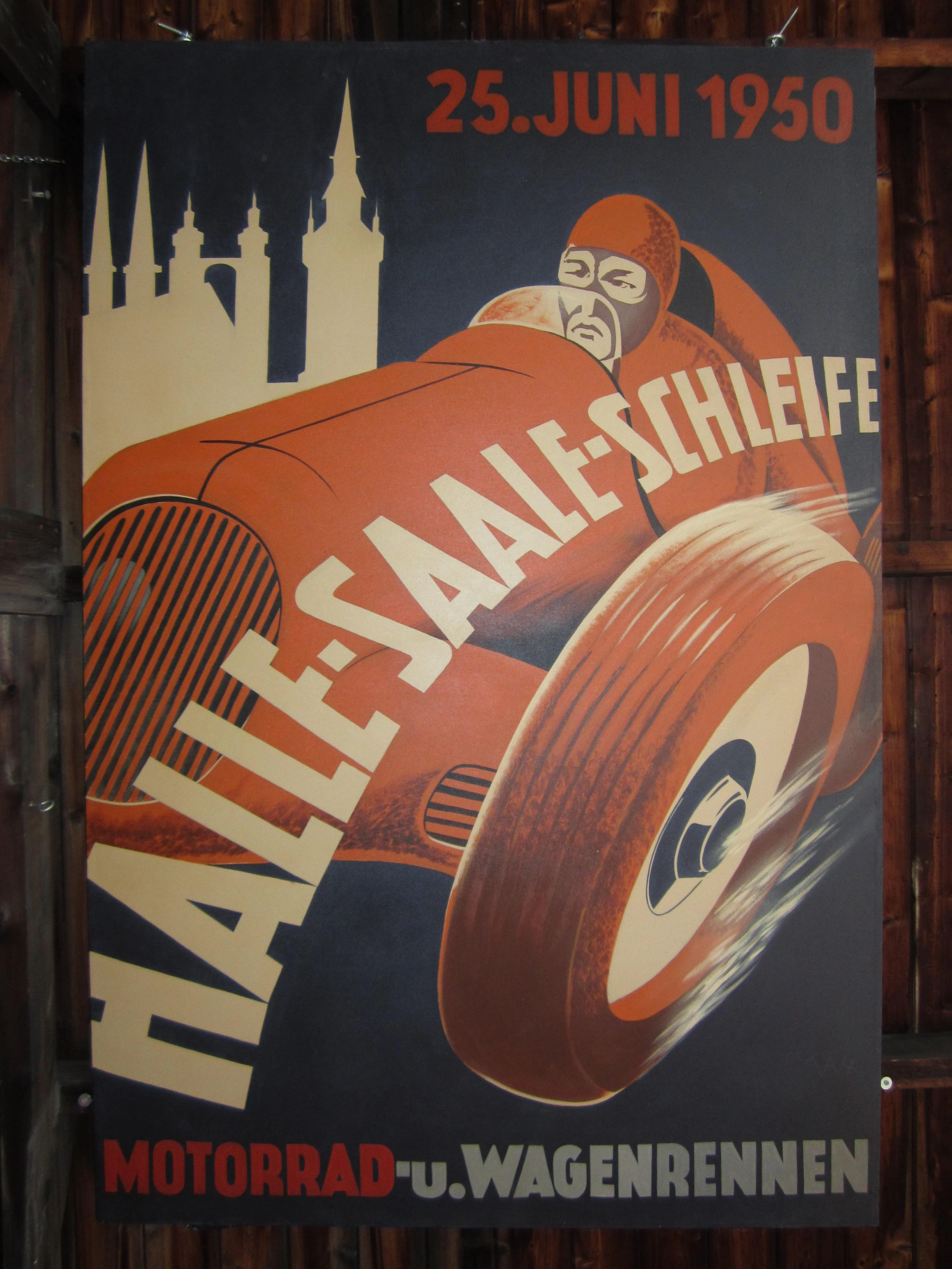 T A Harrison, '1950 Halle-Saale-Schleife Motorrad-U.Wagenrennen' a poster inspired painting,