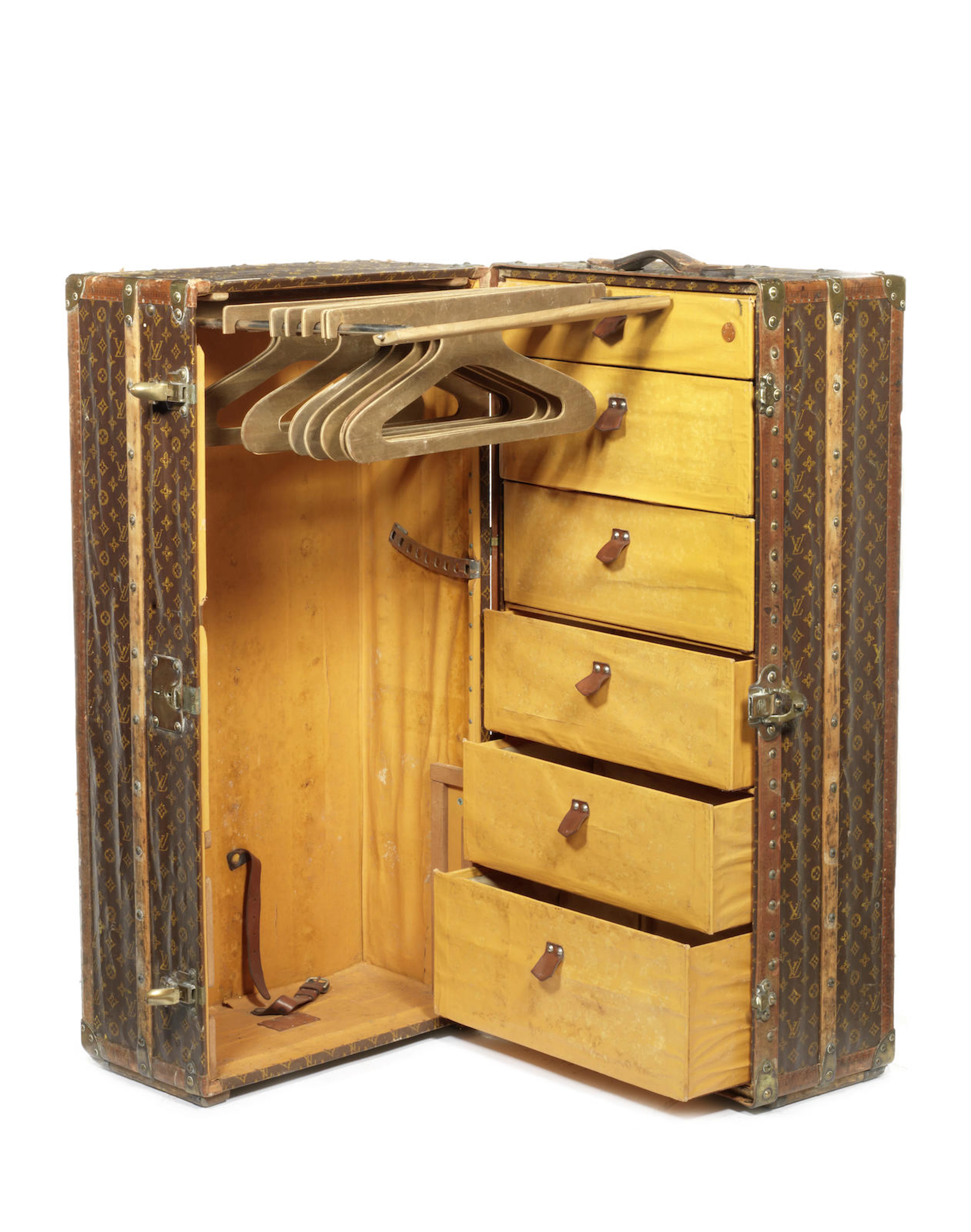 A large and impressive Louis Vuitton leather-cased wardrobe trunk,