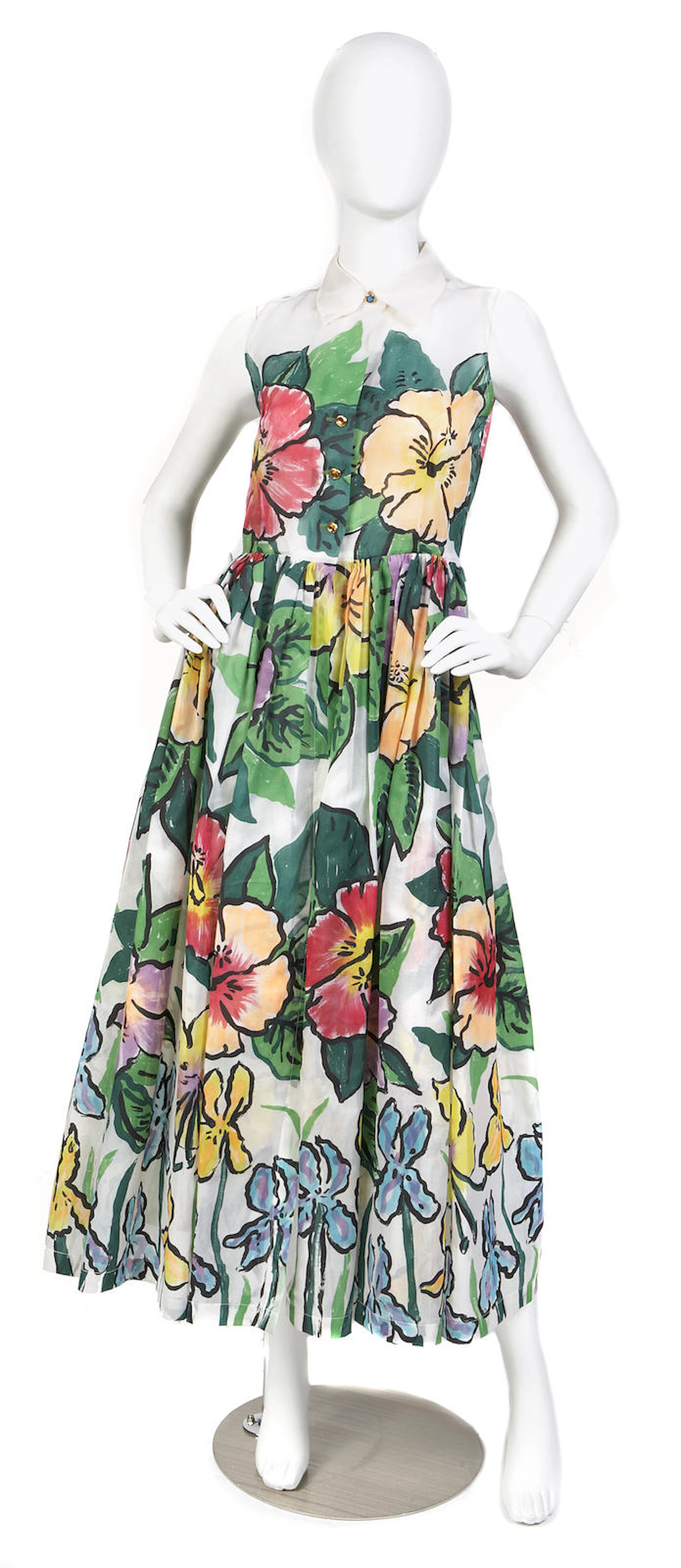 A Todd Oldham sleeveless notch collar sheer multi-color flower print over-dress