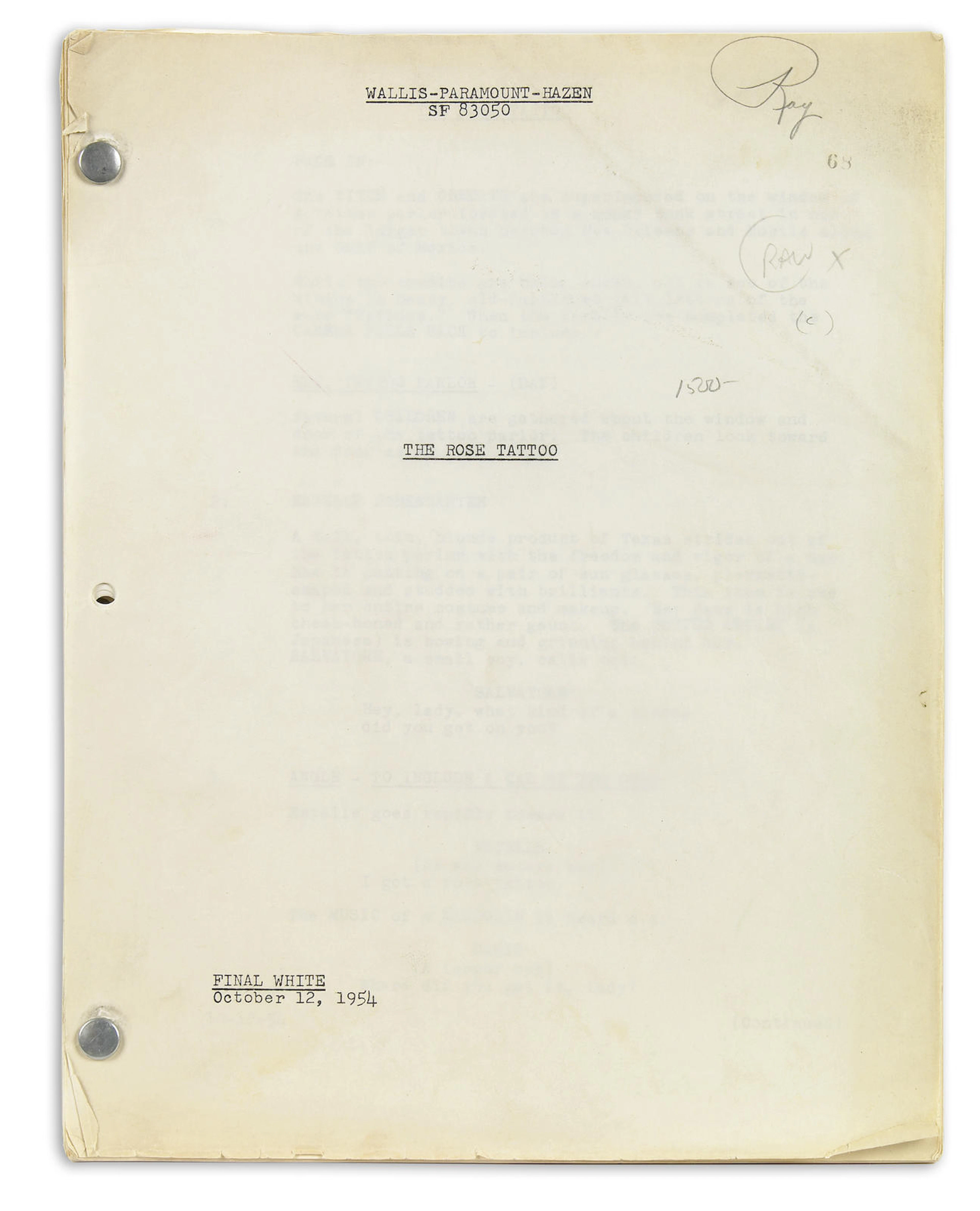 A screenplay of Tennessee Williams' The Rose Tattoo screenplay