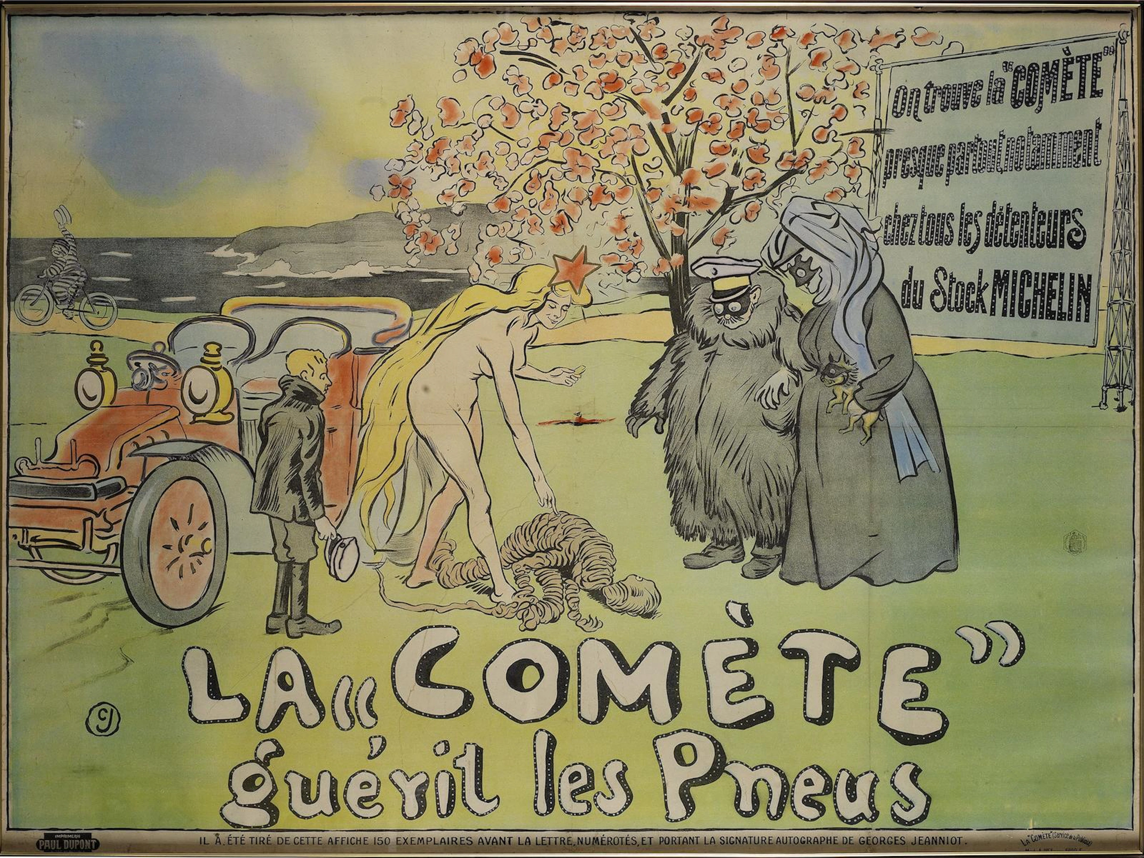A large and early 'La "Comète" guérit les Pneus' lithographic advertising poster for Michelin, French, 1906,