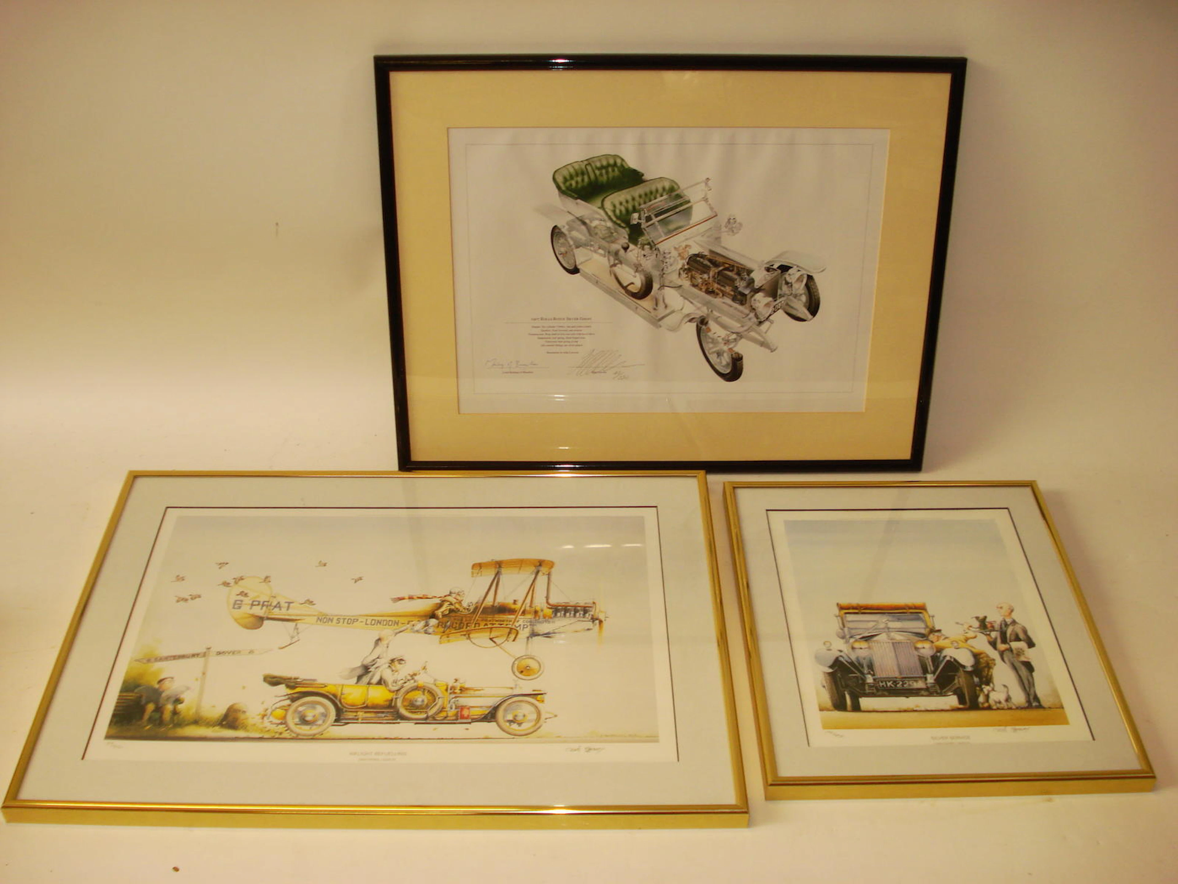 Two signed limited edition comical Rolls-Royce colour prints after Chris Bazeley,