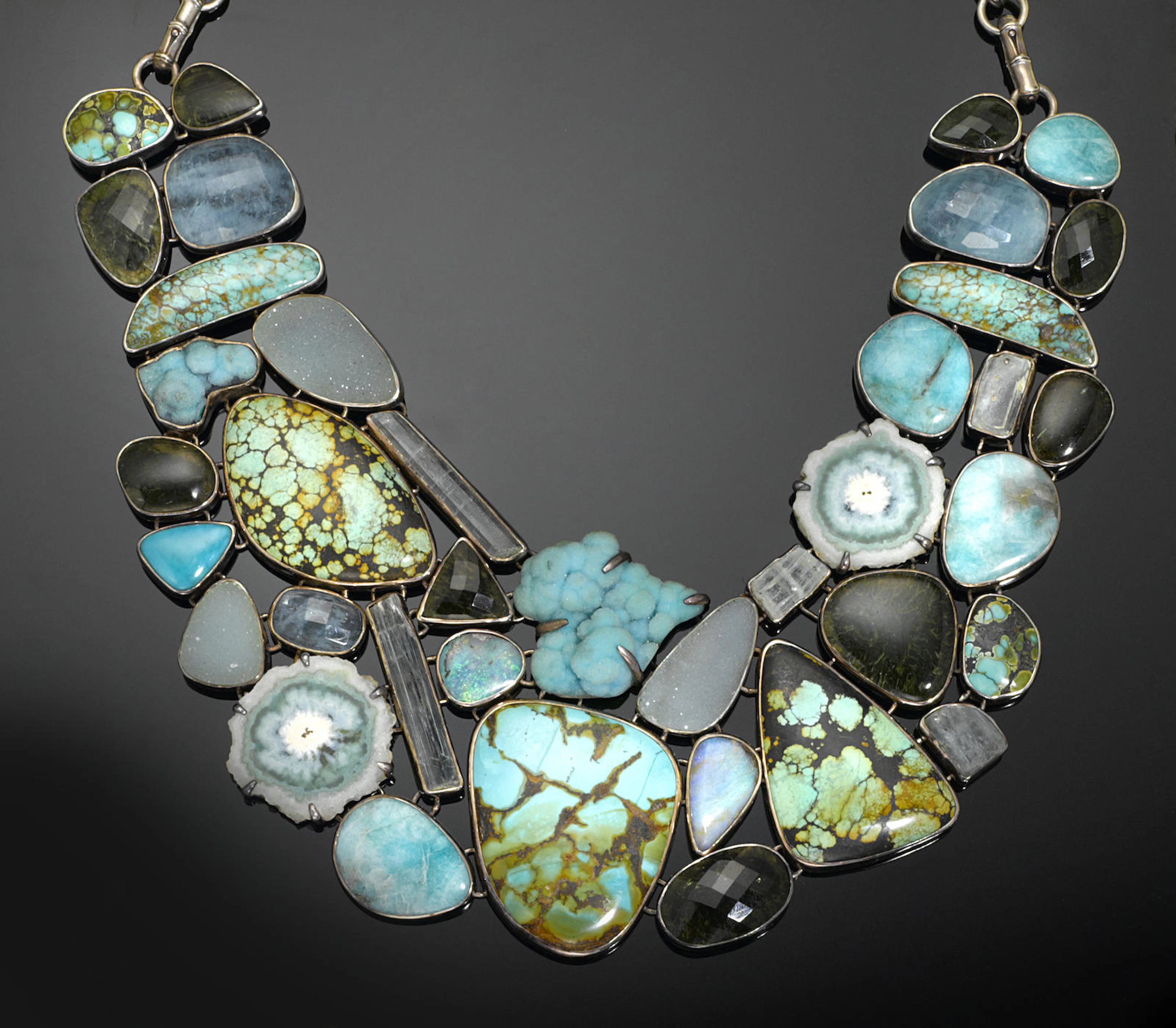 Unique Multi-gem-set Bib Necklace