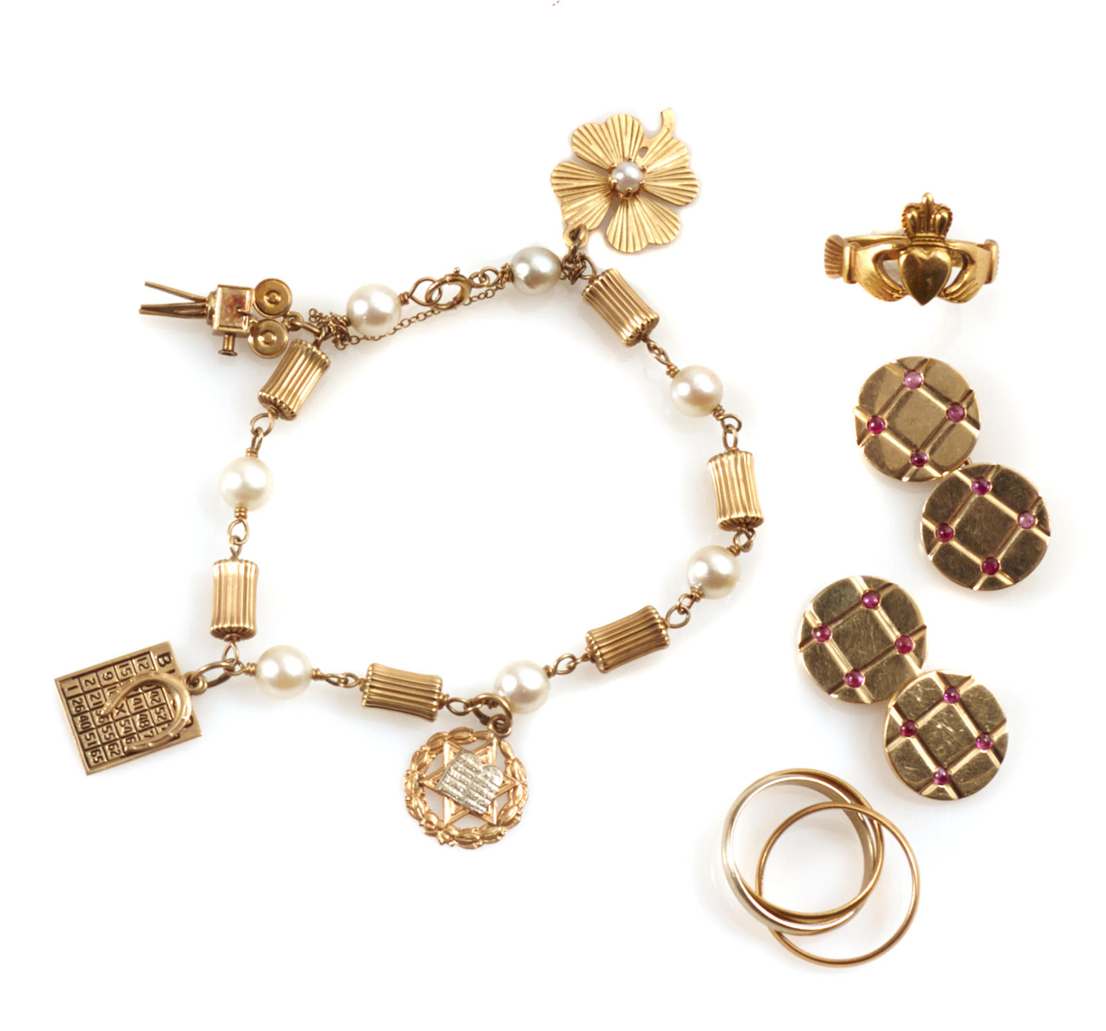 A gem-set, cultured pearl and gold jewelry