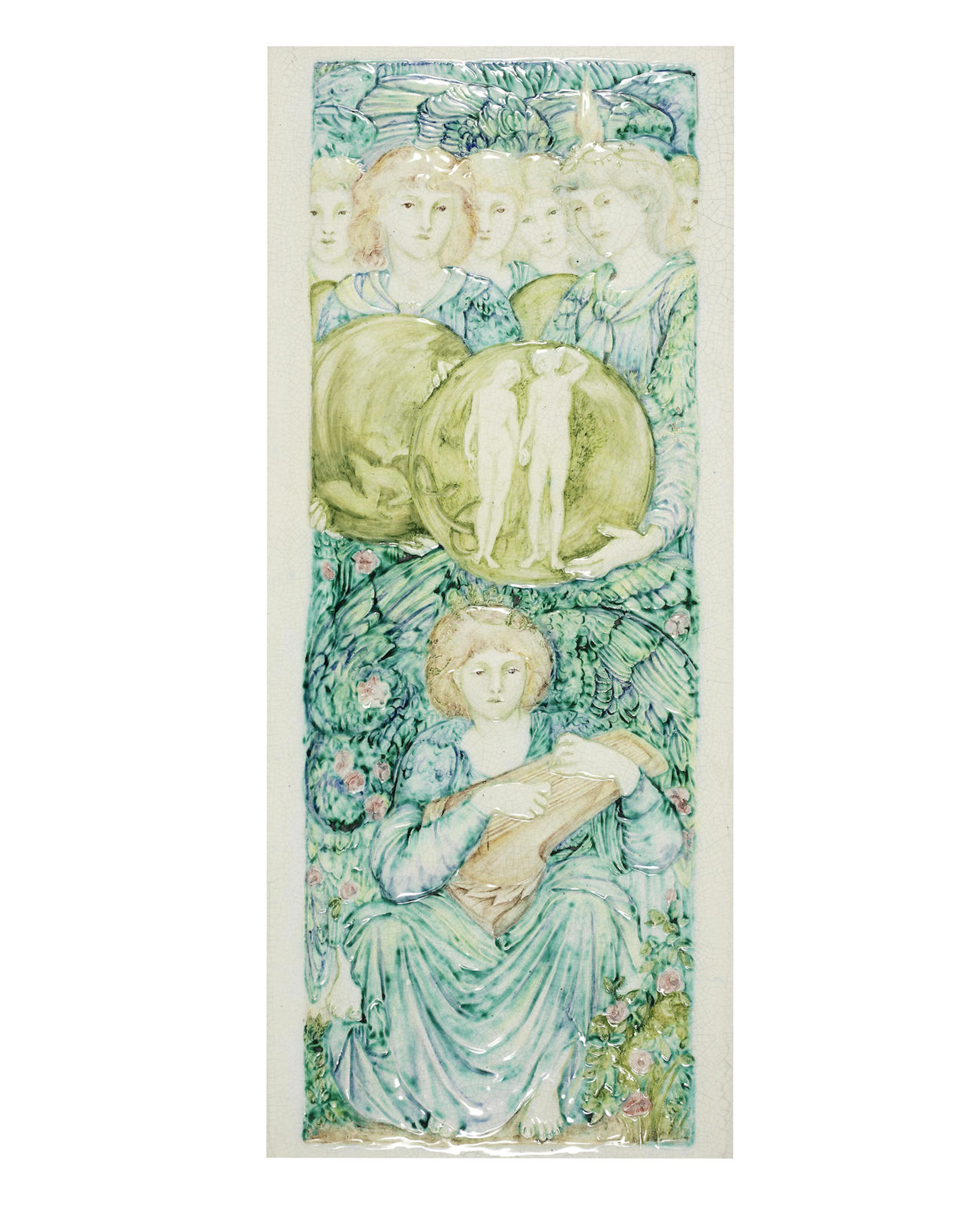 Alice Louise Jones for Della Robbia 'Days of Creation - Day Six (after the design by Sir Edward Coley Burne-Jones)' a Rare Tile Low-relief Panel, 1906