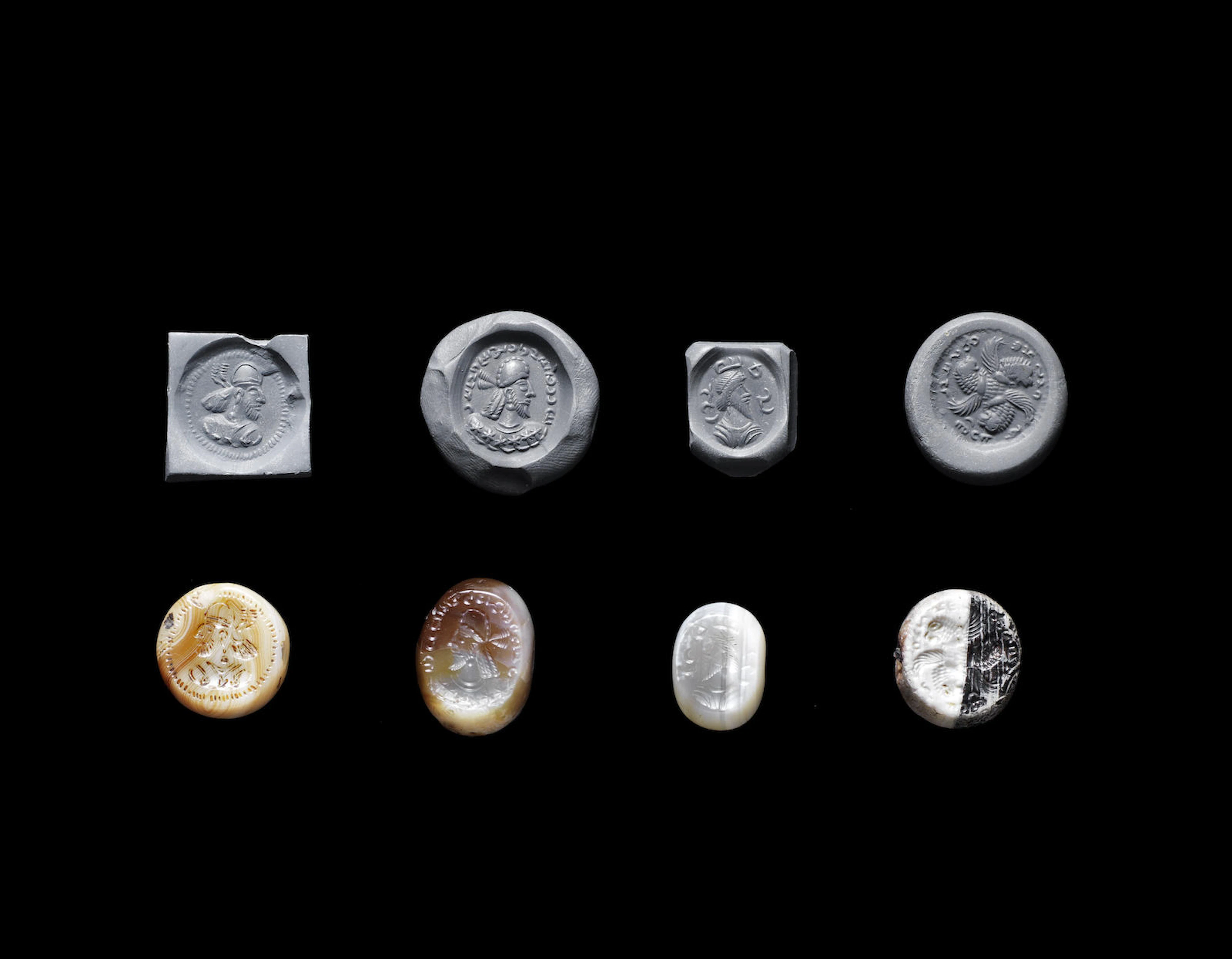 Four Sasanian banded agate stamp seals