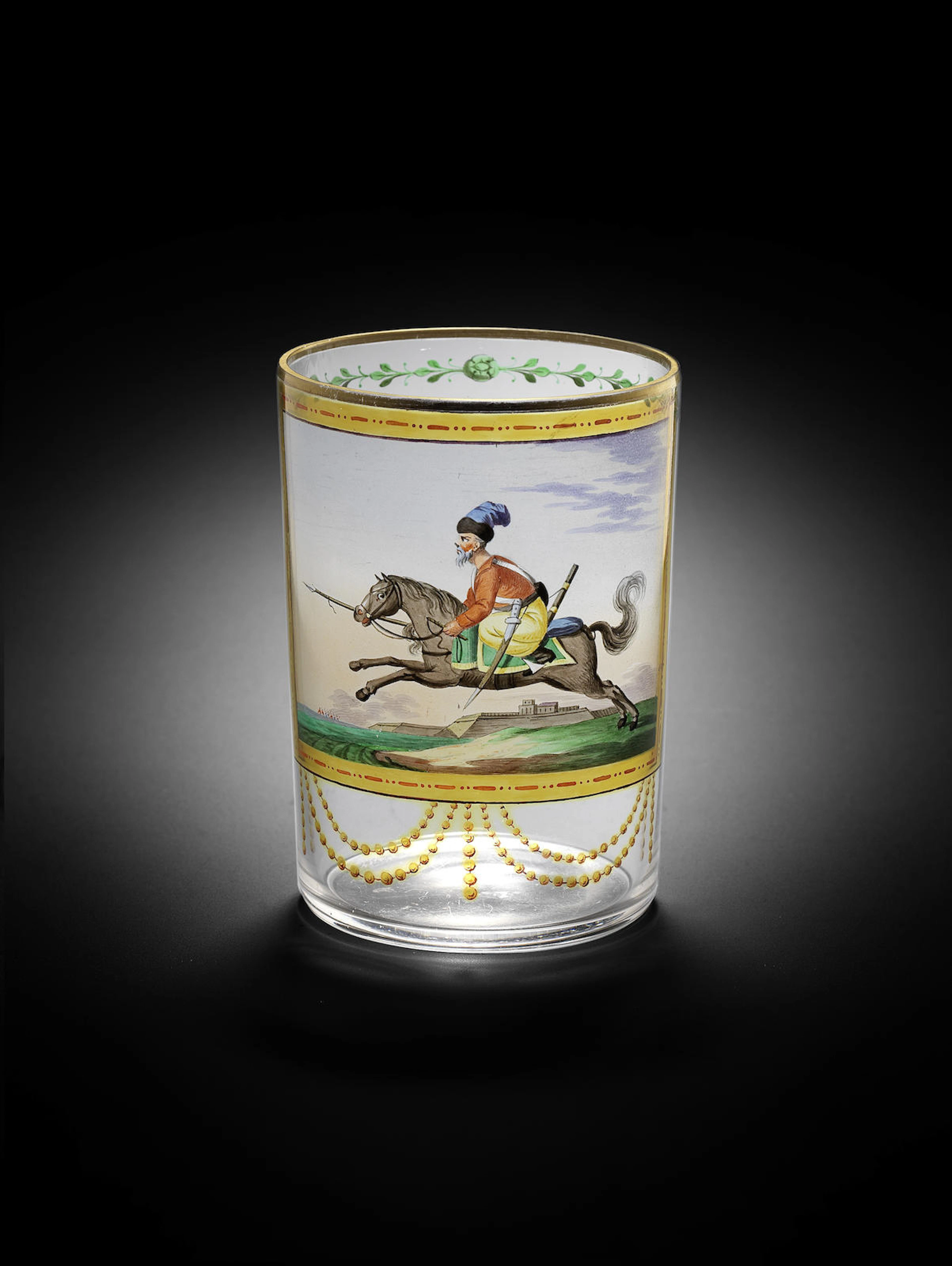 A Viennese transparent-enamelled beaker with a Tatar or Persian lancer, by Anton Kothgasser, circa 1814-16