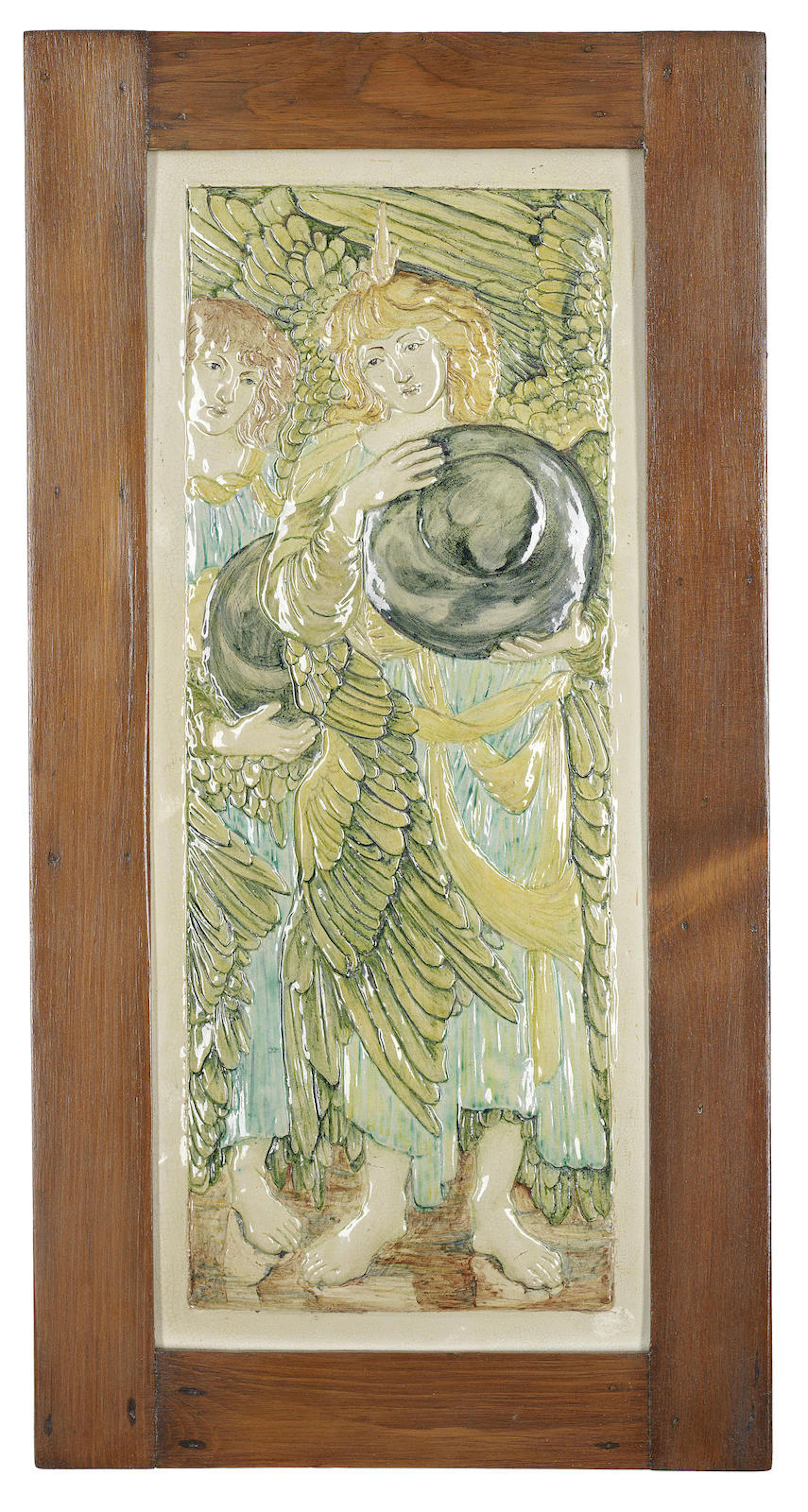 Cassandia Ann Walker for Della Robbia 'Days of Creation - Day Two' (after the design by Sir Edward Coley Burne-Jones)' a Rare Tile Low-relief Panel, circa 1905