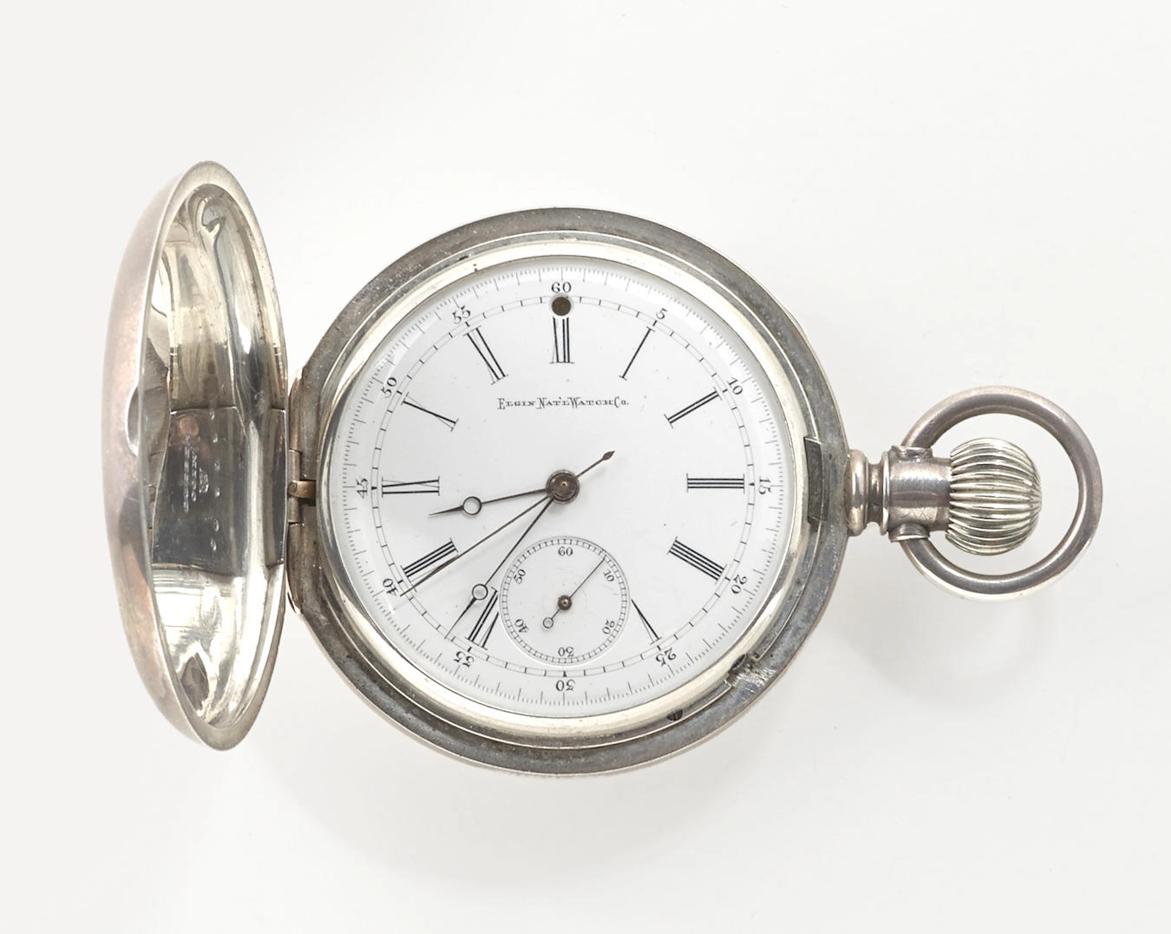 A coin silver hunter case pocketwatch with center seconds, Elgin, circa 1881