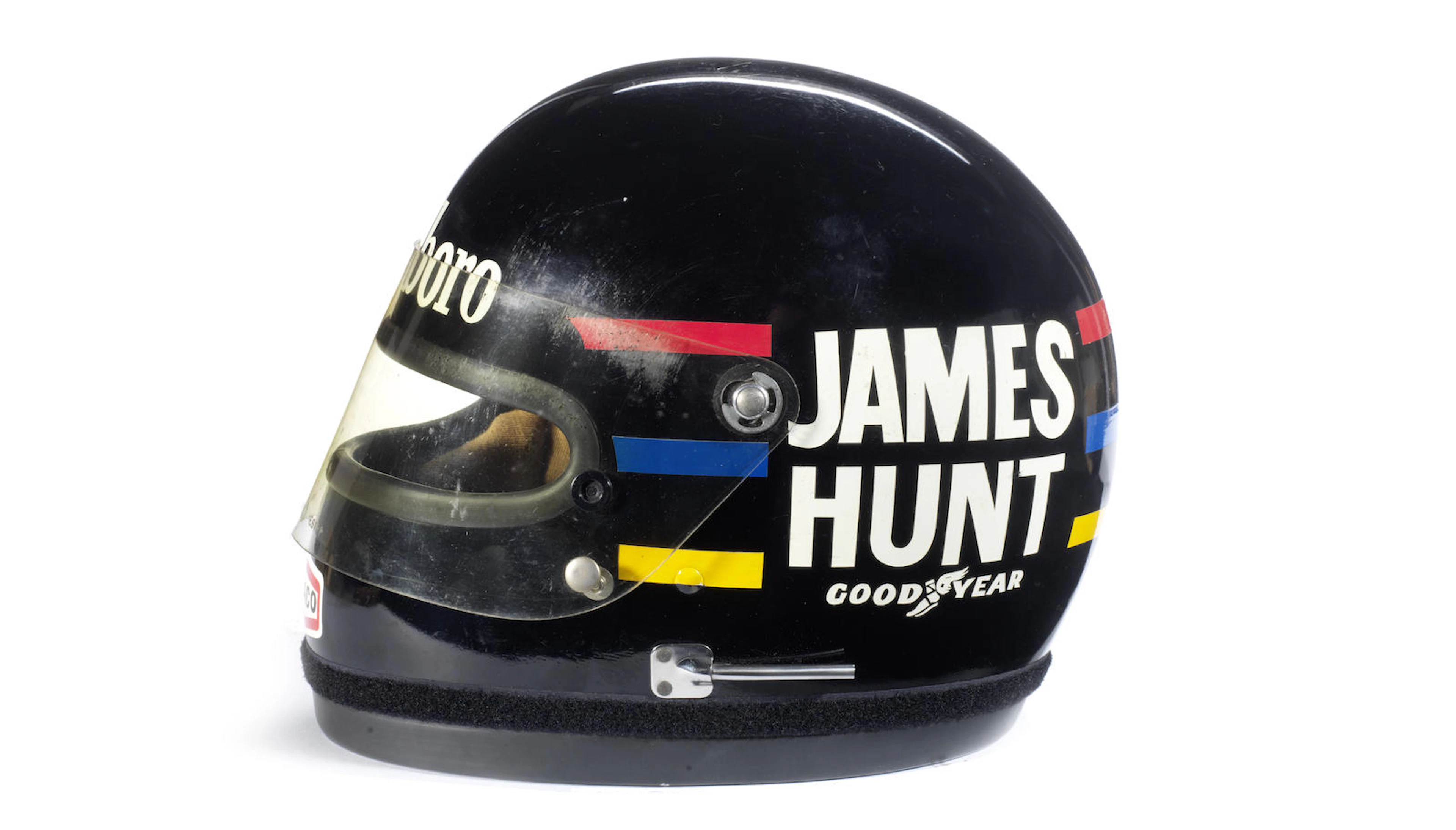 The raceworn James Hunt Bell helmet, used throughout the 1976 World Championship winning Formula 1 season,