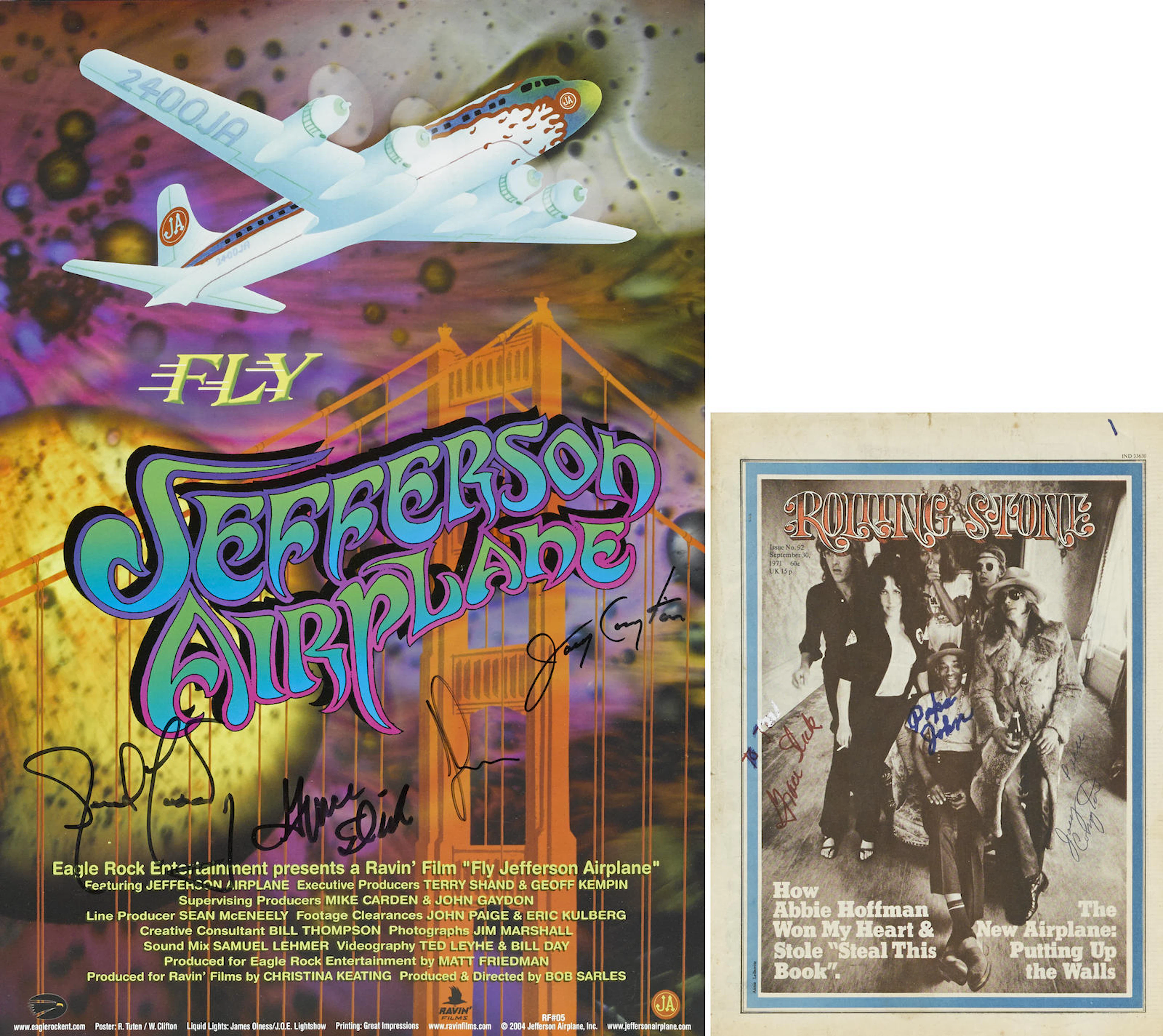 A group of Jefferson Airplane signed memorabilia