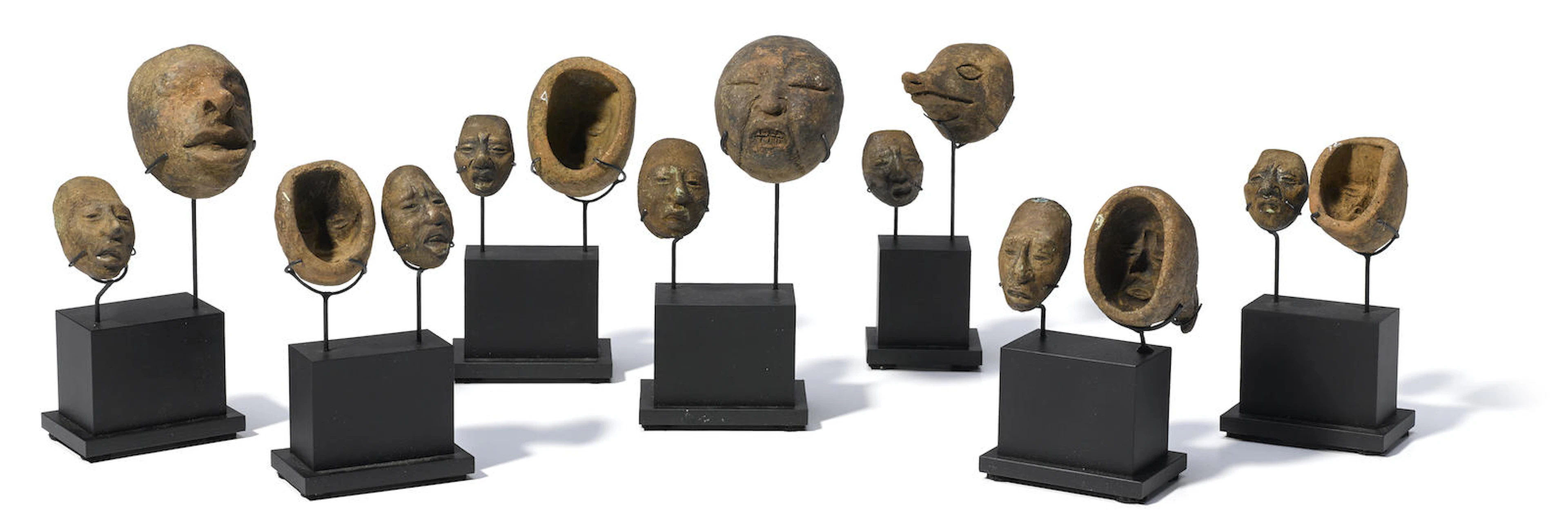 Group of Fourteen Rare Maya Face Molds, Jaina, Late Classic, ca. A.D. 550-950