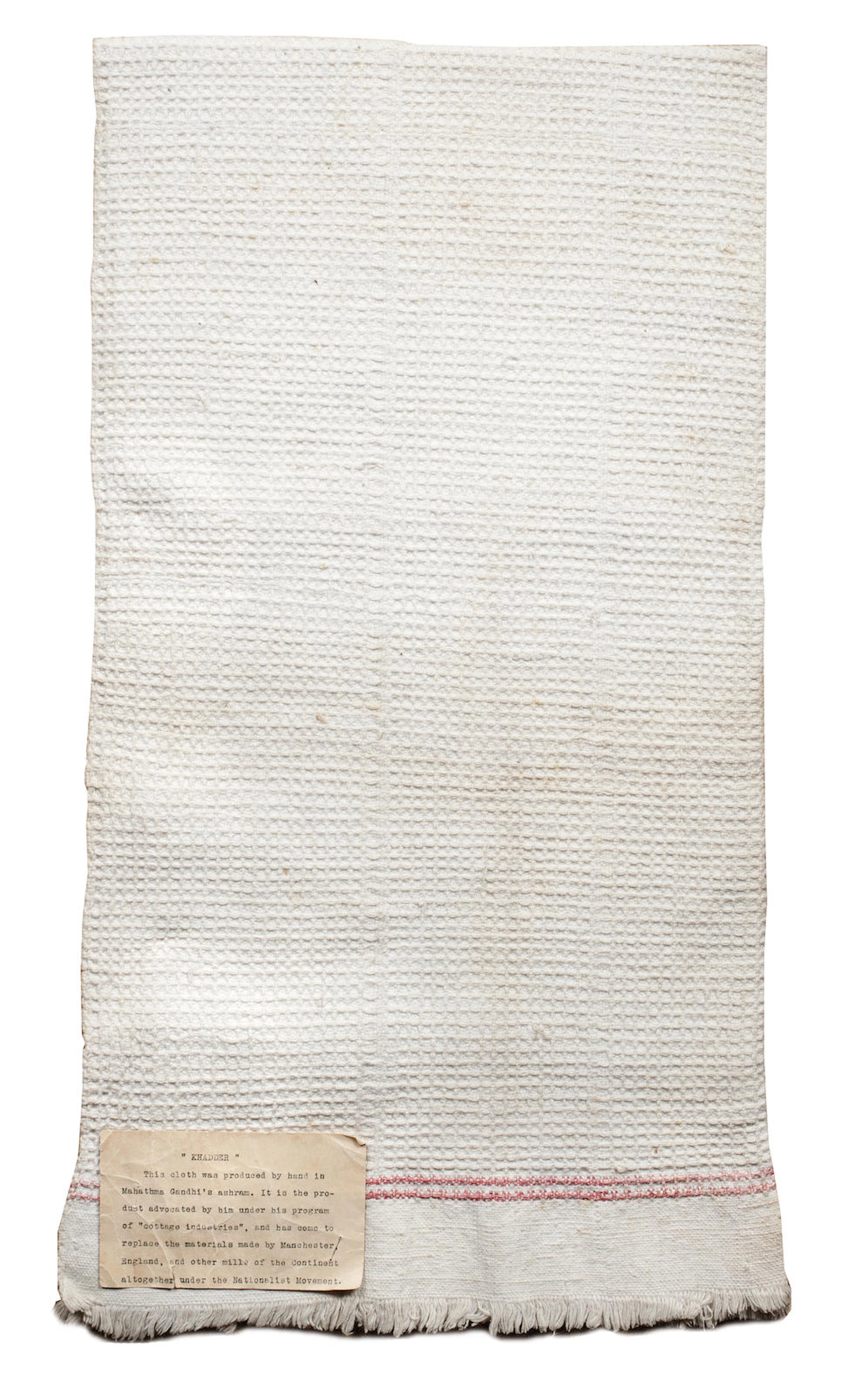 GHANDI, MOHANDAS K. 1869-1948. Original woven cotton cloth khadder,