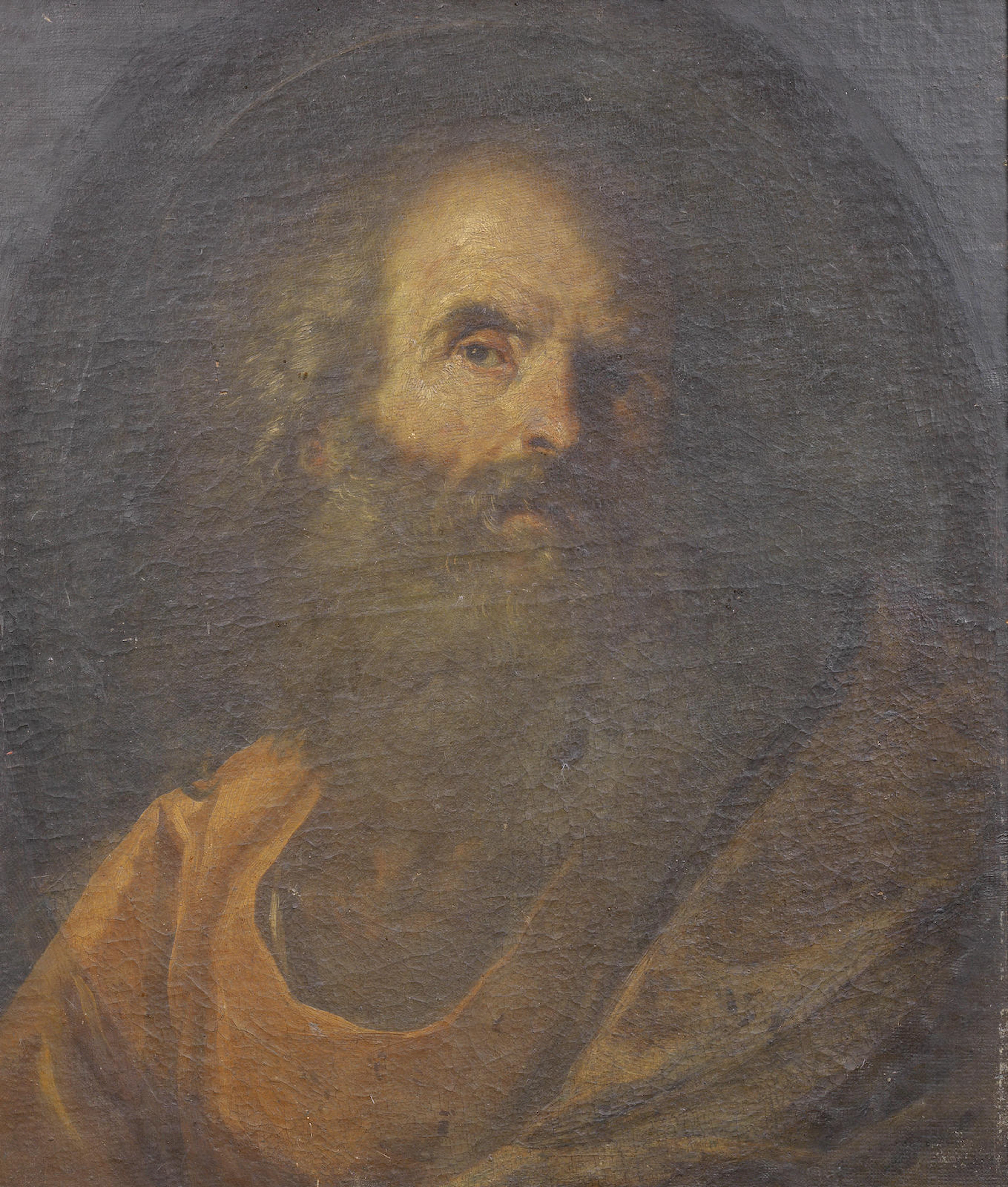 The head of a bearded saint, within a painted oval