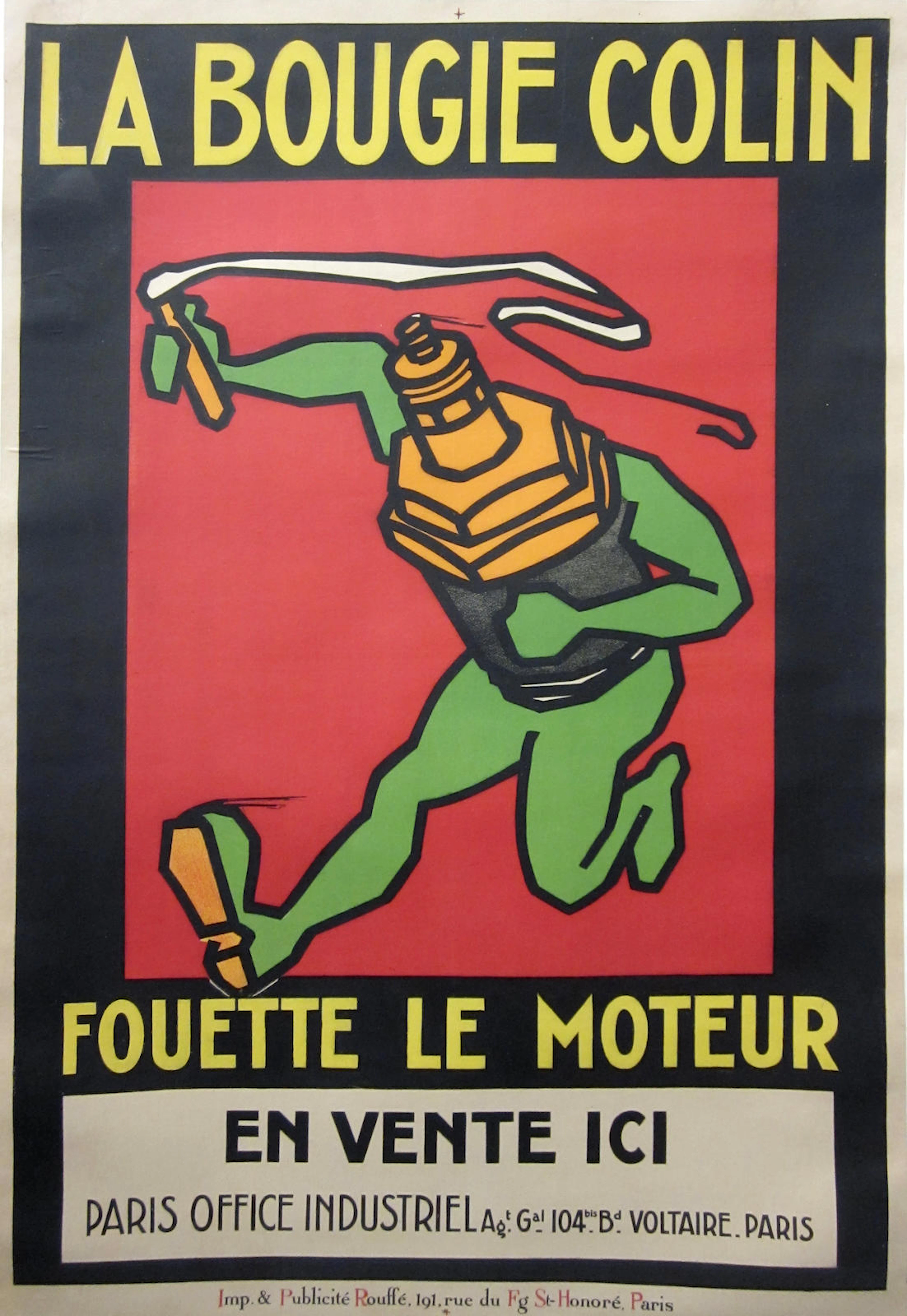 A Bougie Colin spark plugs advertising poster, circa 1920s, Approximately 46 x 30 ins.