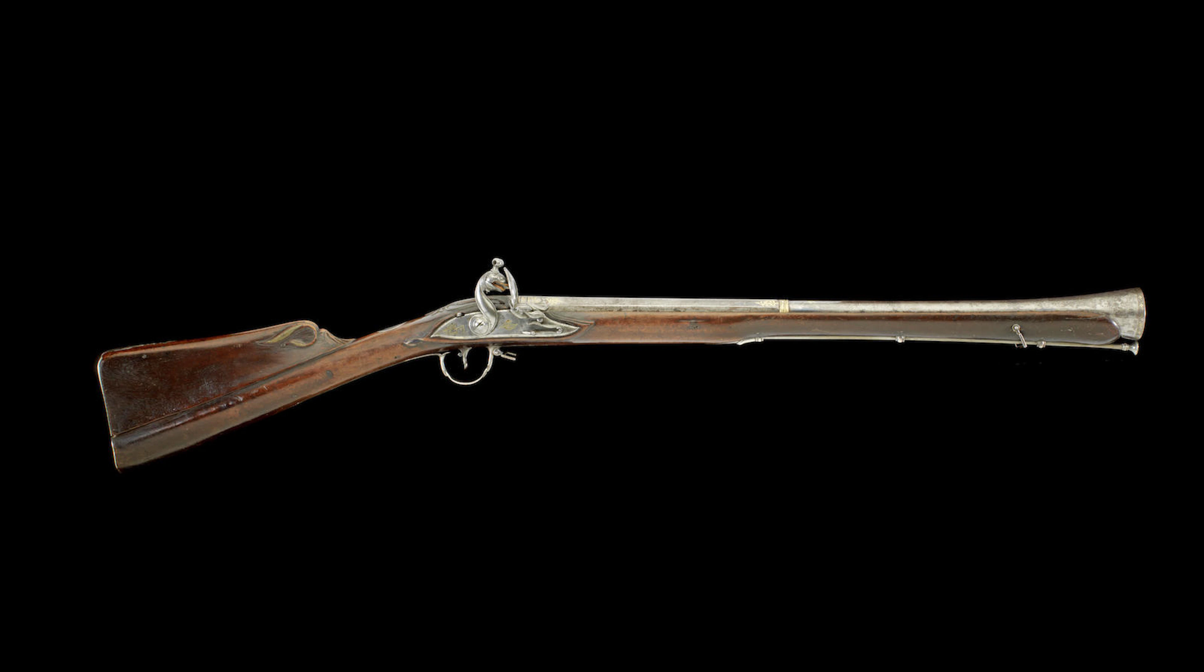 A silver-mounted Flintlock Musketoon (Bukmar) from the personal armoury of Tipu Sultan, by Sayyid Ali, the royal workshop Seringapatam, dated Mawludi 1223/ AD 1794-95