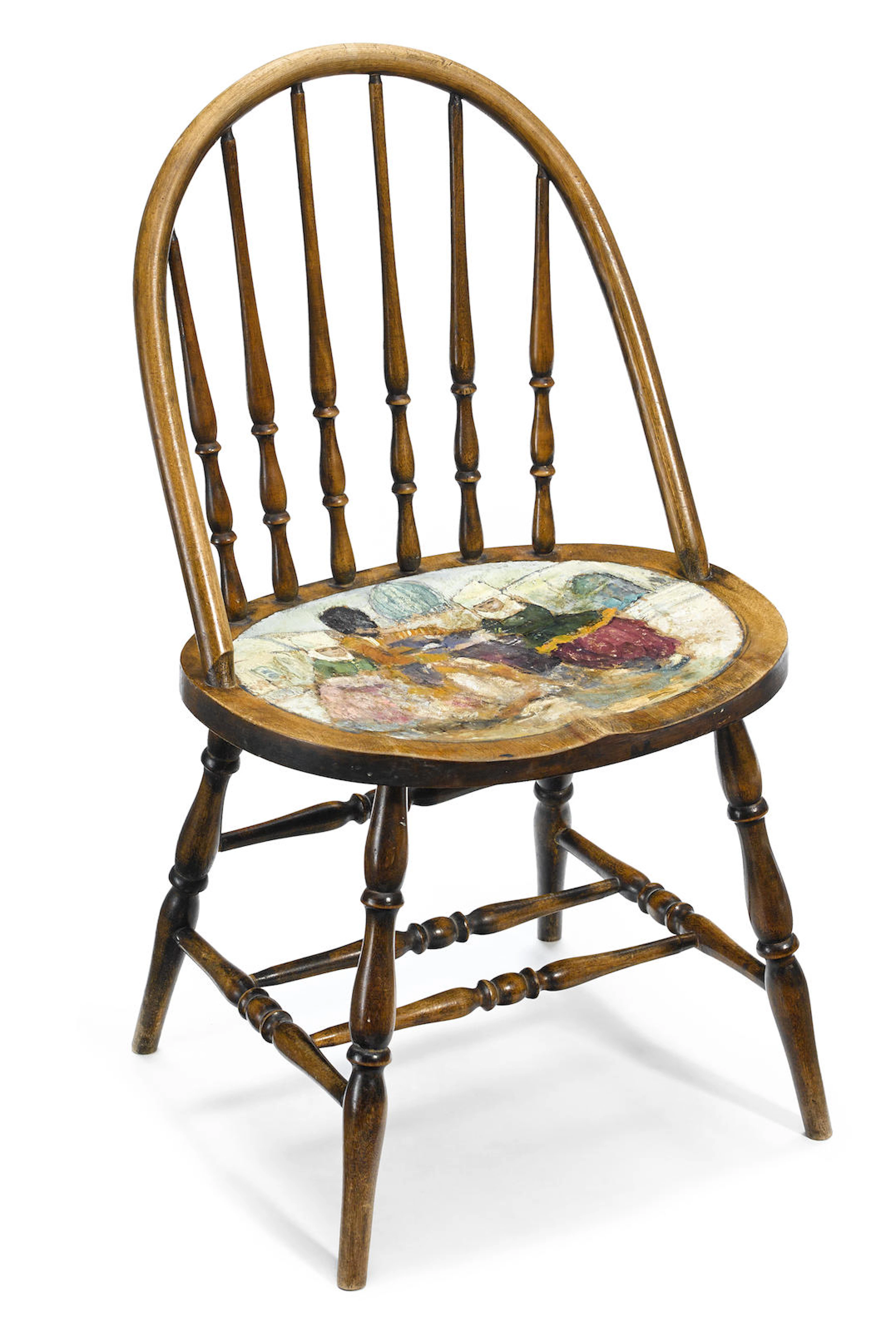 Two women and a man in a Russian village (side chair with painted seat)