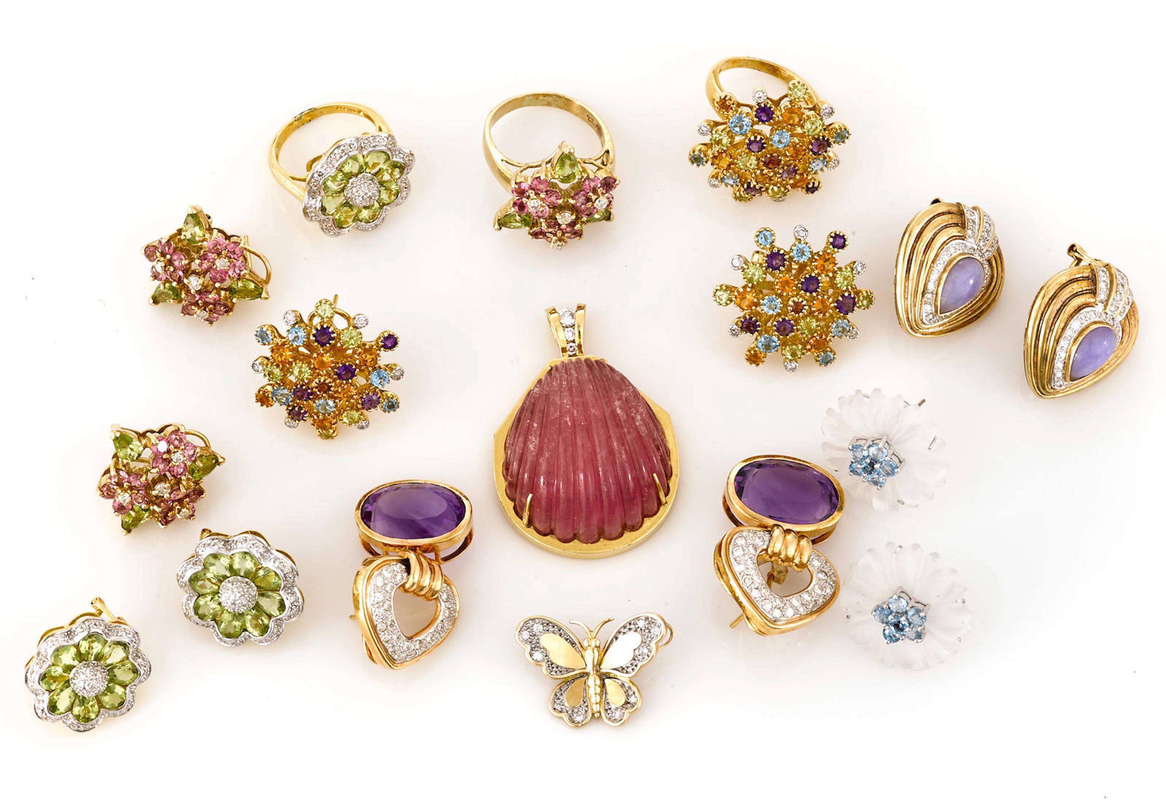 A collection of gem-set, diamond and gold jewelry, including Gump's
