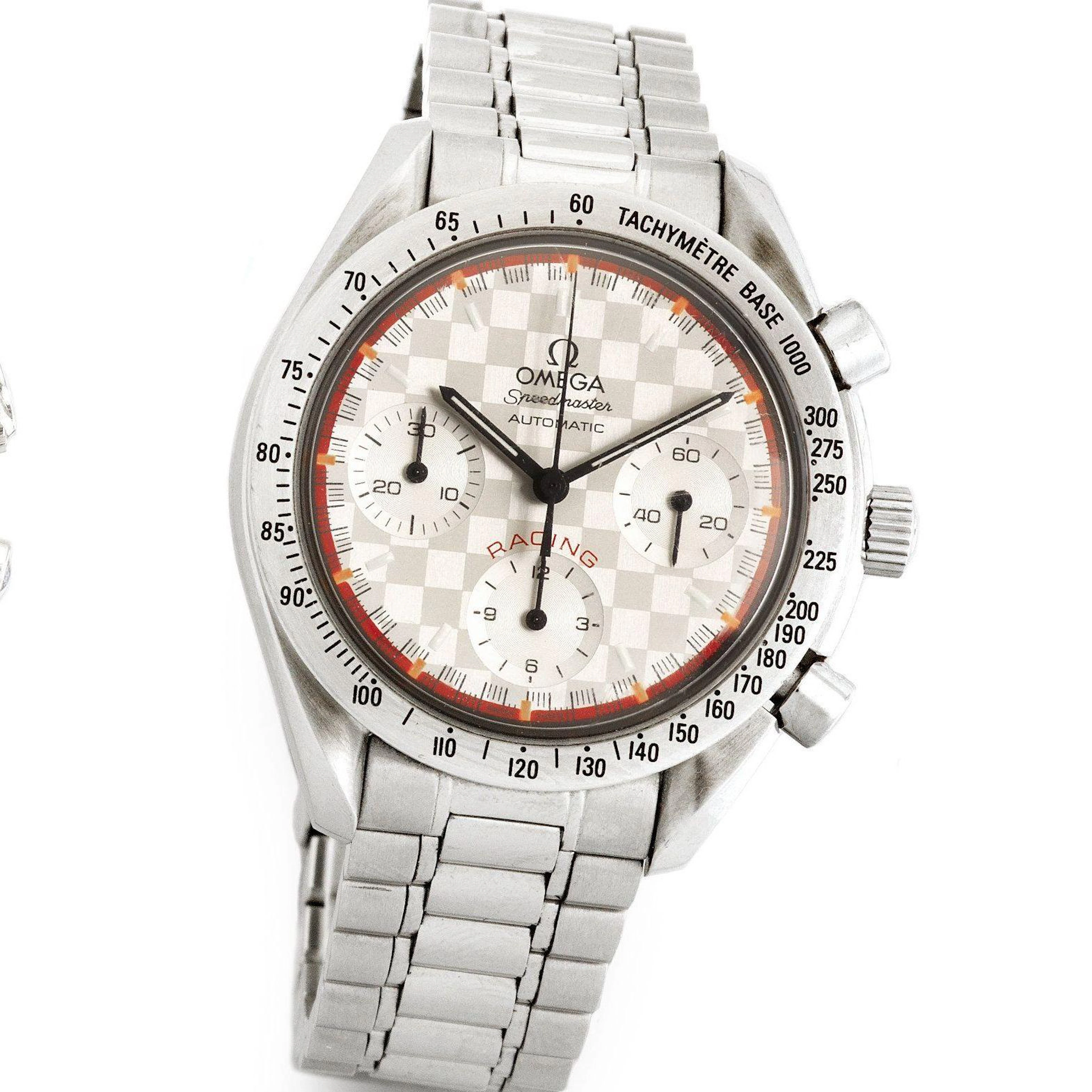Omega. A stainless steel automatic chronograph bracelet watch Michael Schumacher Speedmaster, Ref:175.0040, No.1026/4000, Circa 2000