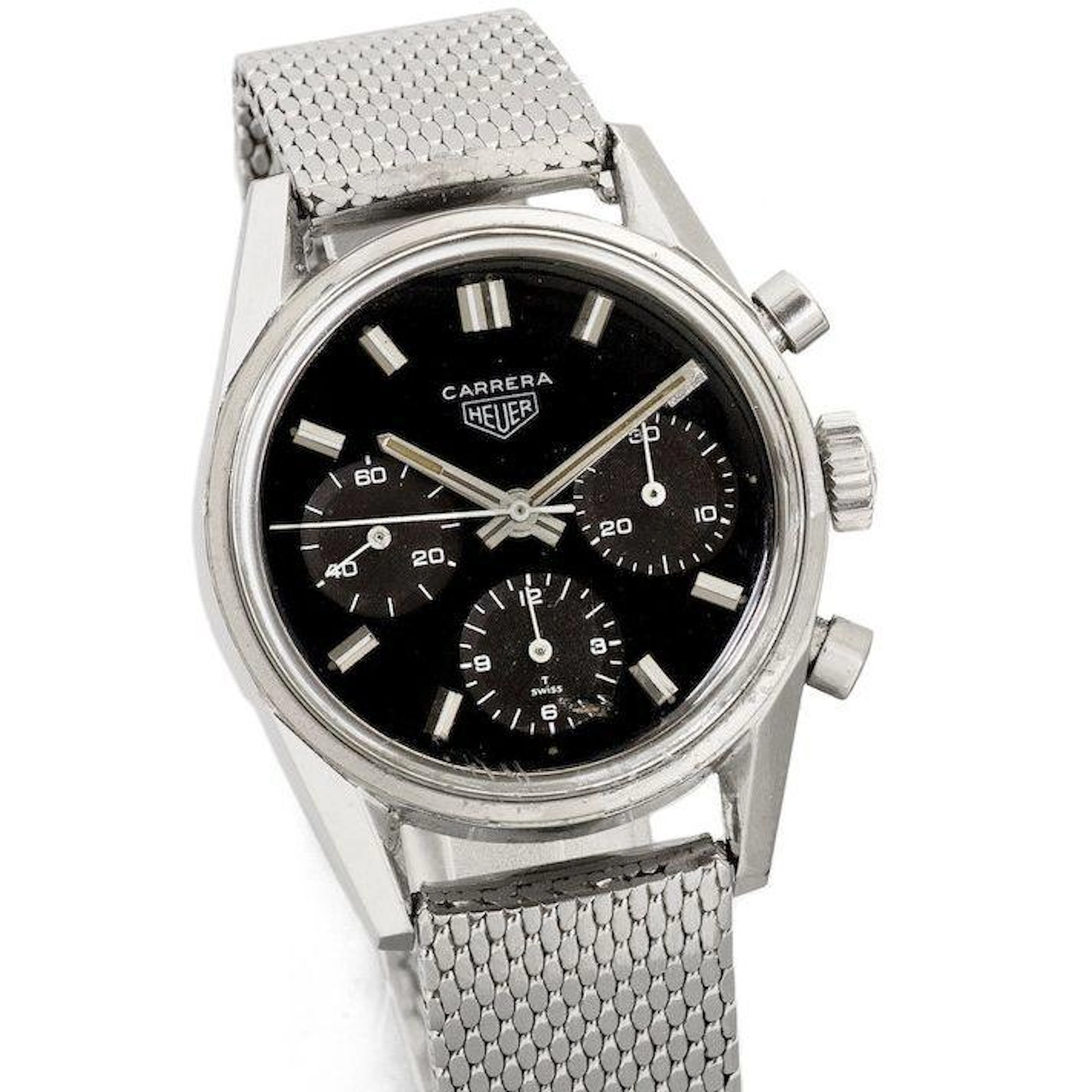 Heuer. A stainless steel manual wind chronograph bracelet watch Carrera, Ref:2447, Case No.103339, Circa 1968